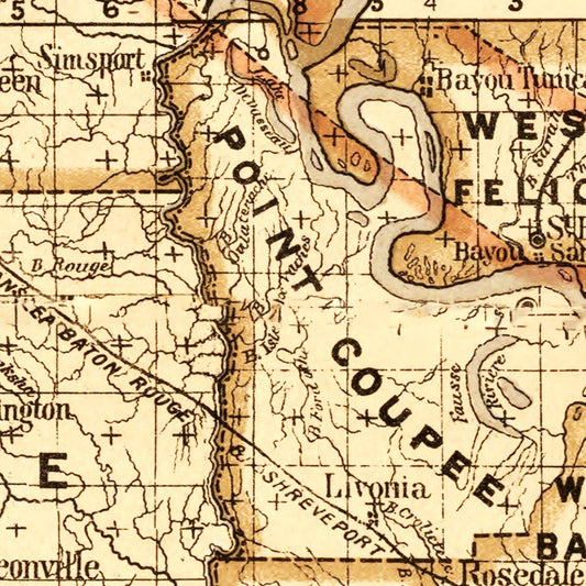 Vintage Map of Louisiana 1876