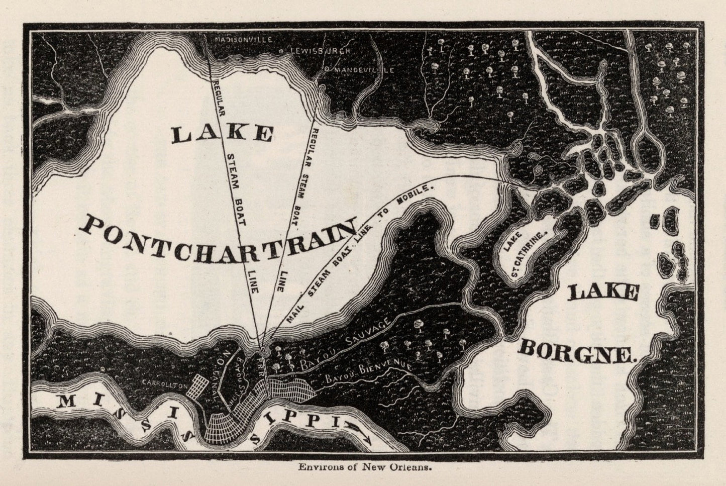 Vintage Map of New Orleans, Louisiana 1845