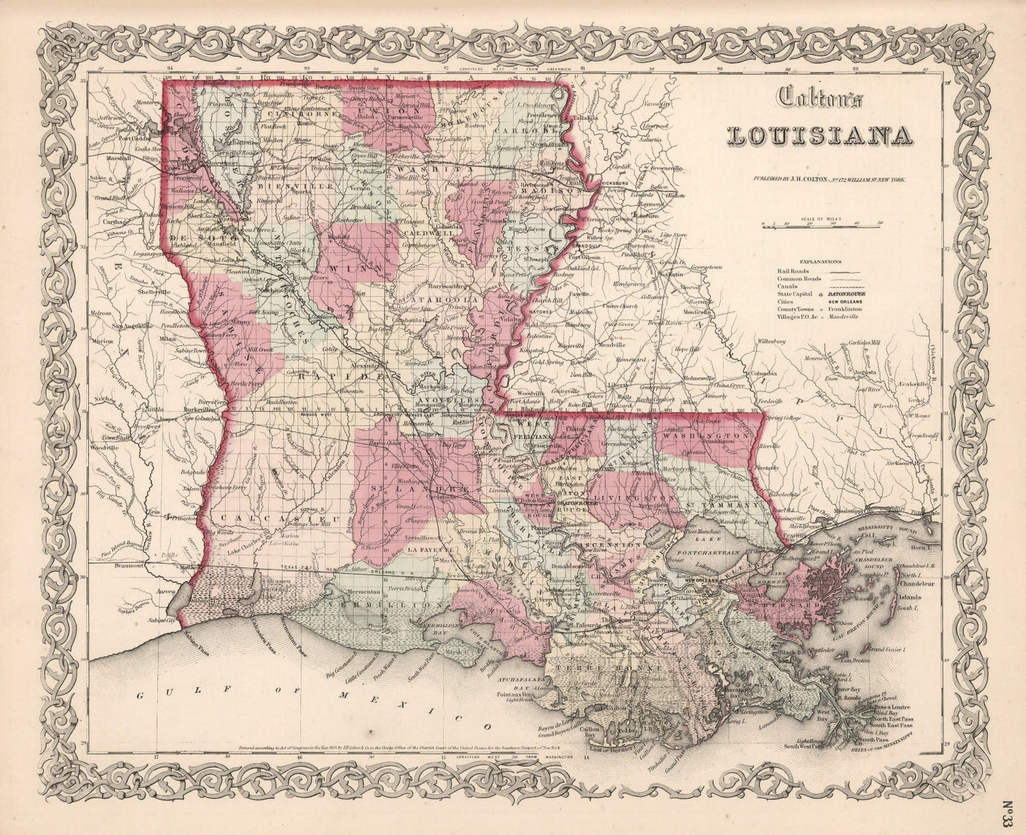 Vintage Map of Louisiana 1861
