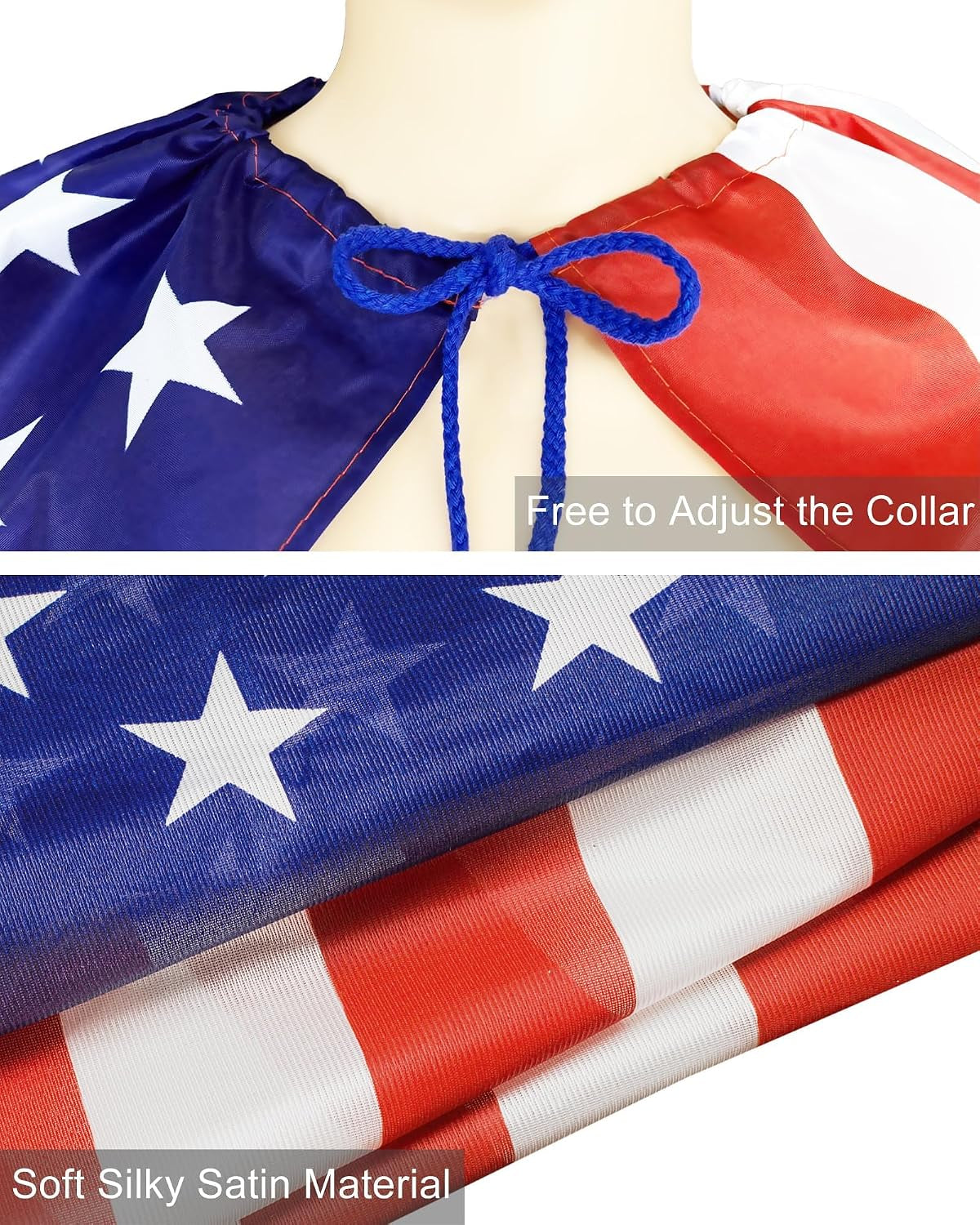 5PCS 4Th of July American Flag Cape Costume USA Patriotic Cape with Headband and Glasses American Flag Cloak, Independence Day Halloween Party Accessories for Men Women Blue