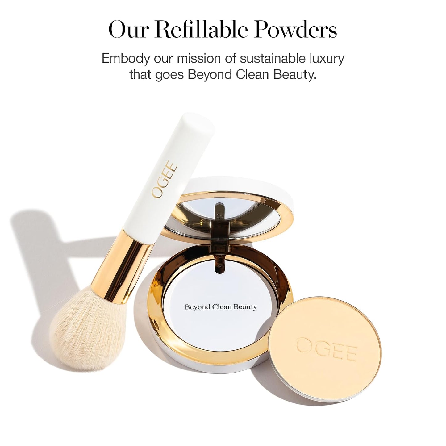 Sculpted Skin-Perfecting Makeup Setting Powder - Stone - FULL SET (Case & Refill) - Lightweight Powder Foundation Made with 70% Organic Ingredients