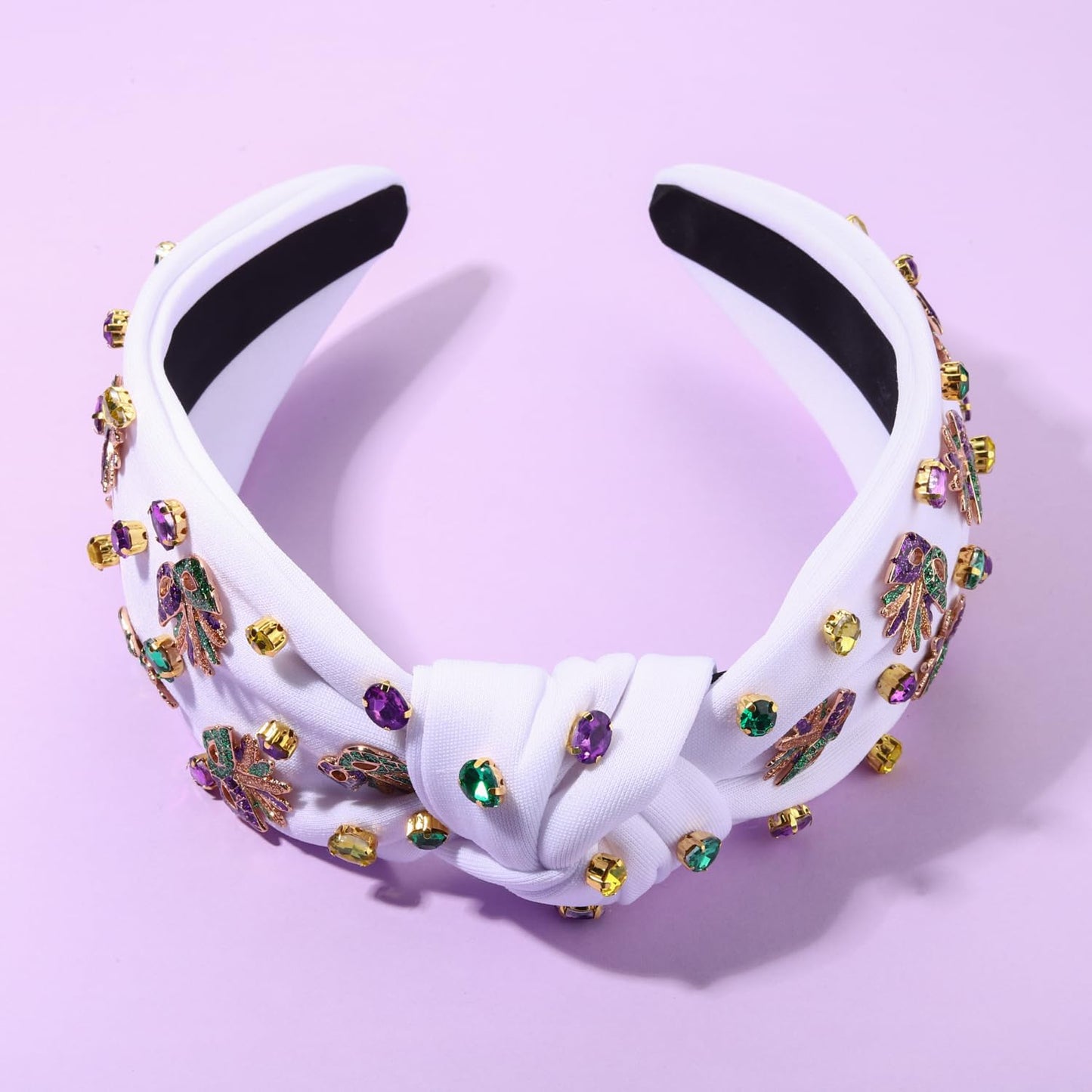Mardi Gras Headband for Women Crown Fleur De Lis Mask Headbands Green Purple Gold Rhinestone Pearl Jeweled Knotted Headband Mardi Gras Accessories Outfits Carnival Parade Party Favors (Mask a - White)