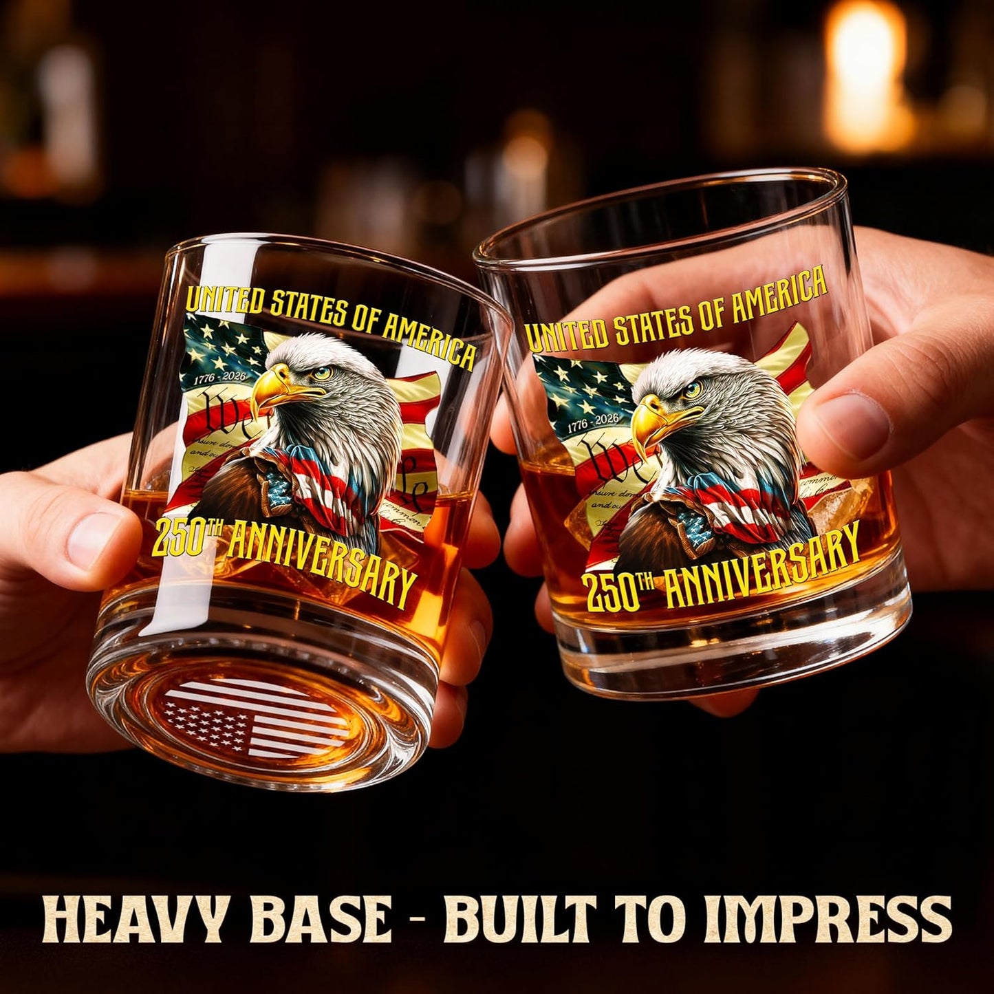 American Eagle Whiskey Glasses - Old Fashioned Bourbon Glass 10Oz Glass - USA Eagles Flag Design 4Th of July Veteran Gifts for Men Dad Veteran Independence Day