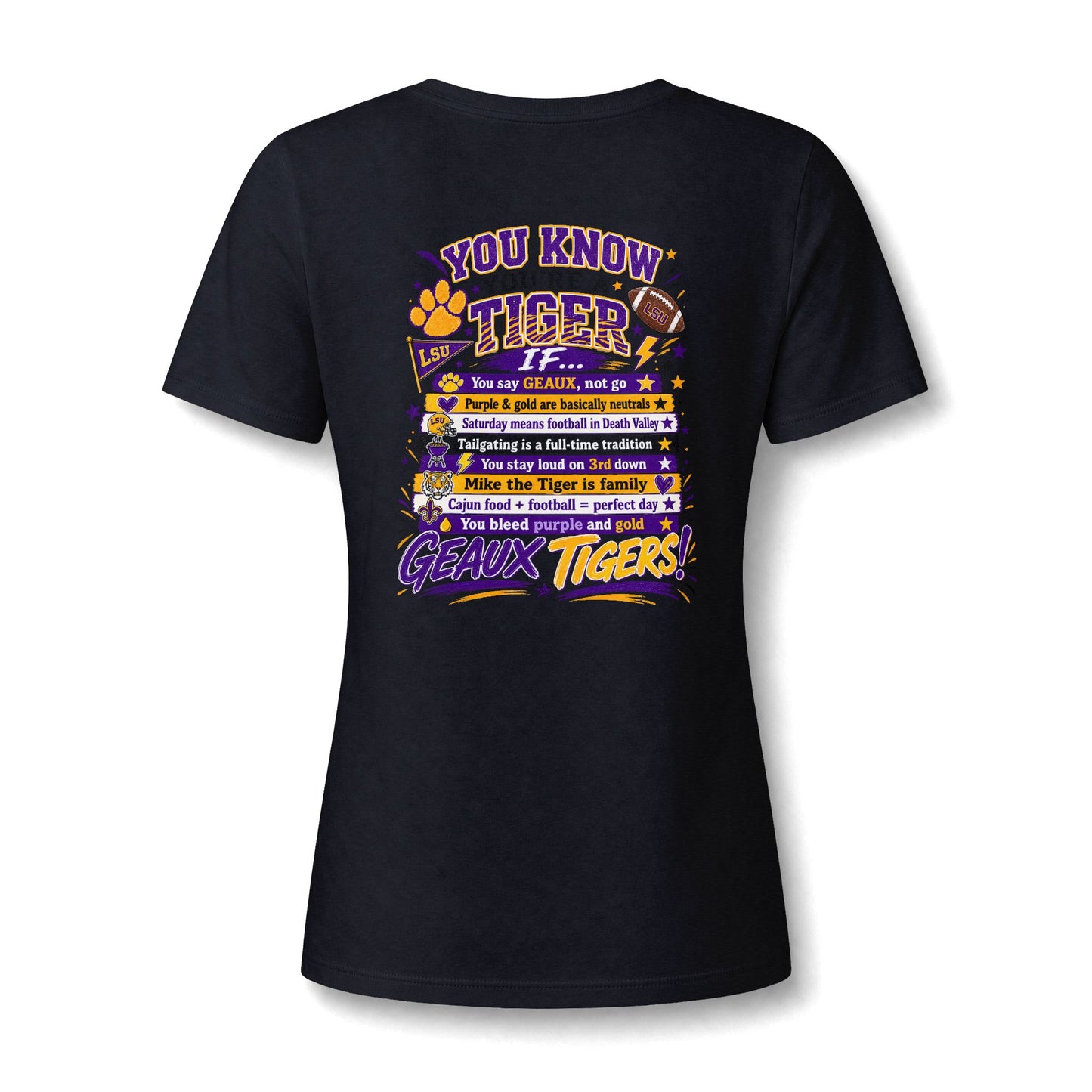Women's V-Neck Team Tee — 'Geaux Tigers' Script Chest Logo