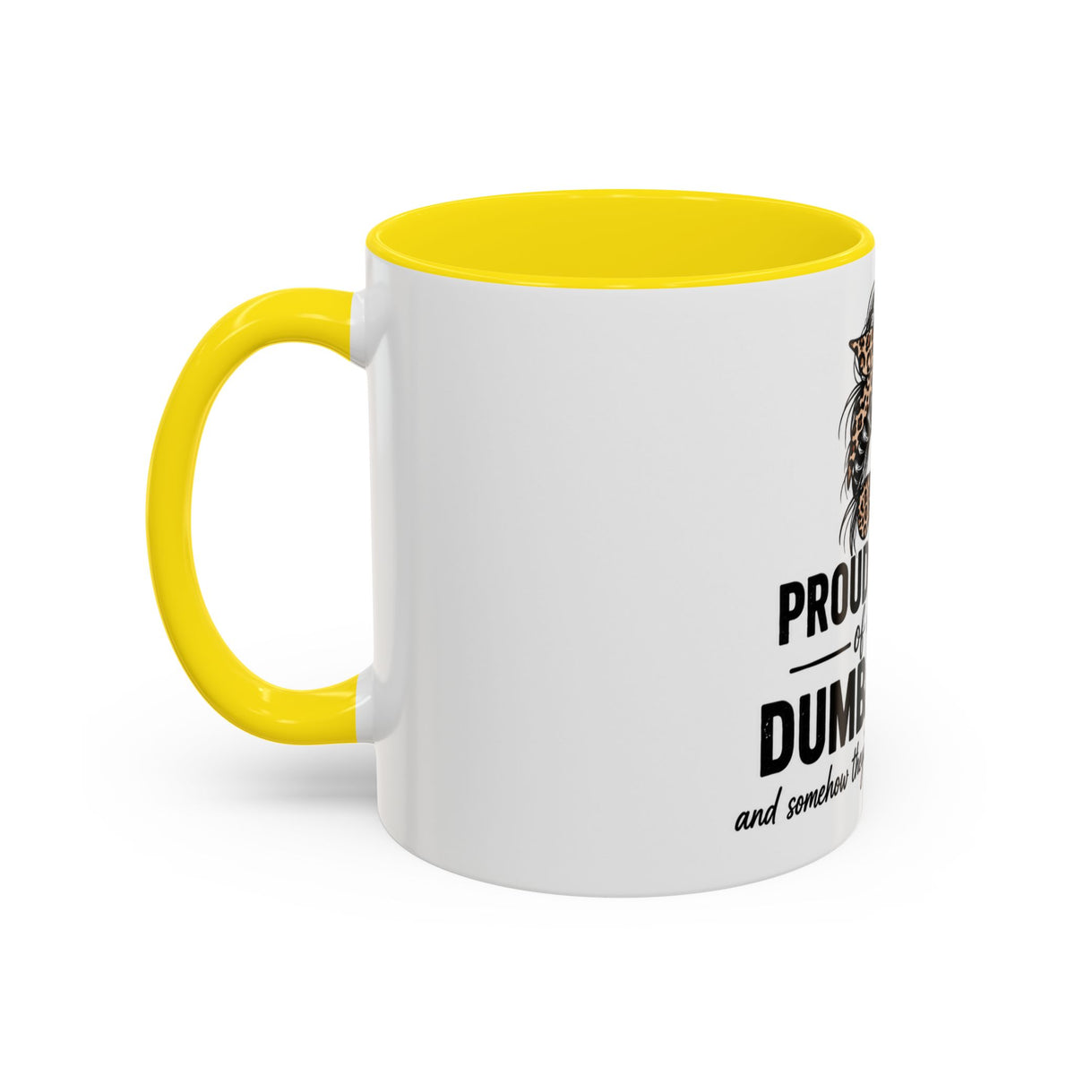 Coffee Mug - "Proud Mother of a Few Dumbass Kids" Leopard Messy Bun Accent Mug (11/15oz)