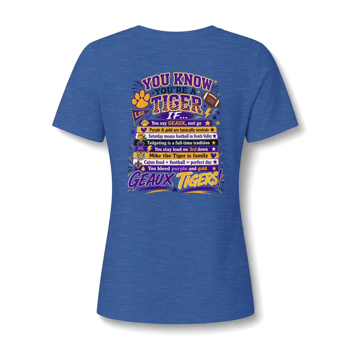 Women's V-Neck Team Tee — 'Geaux Tigers' Script Chest Logo