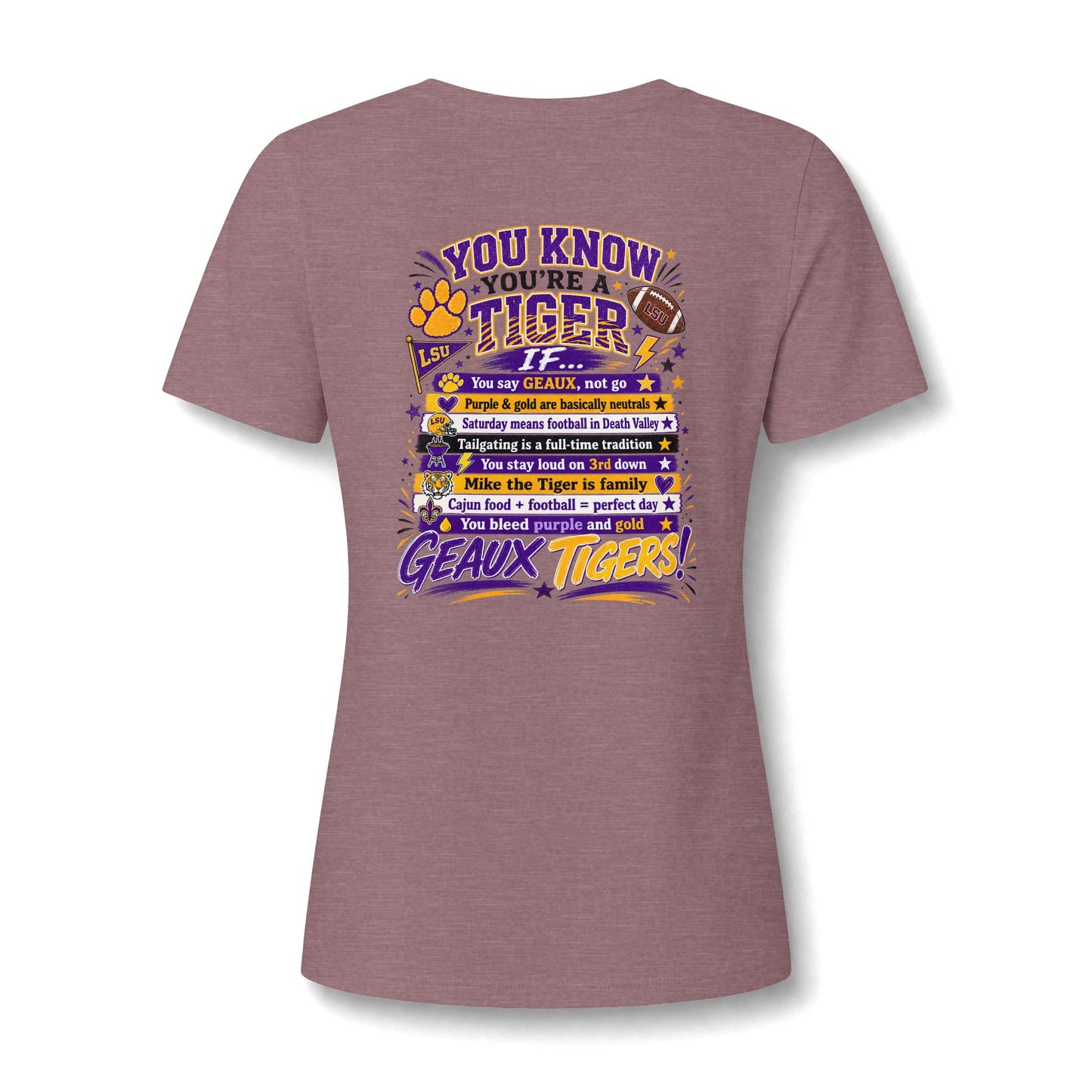 Women's V-Neck Team Tee — 'Geaux Tigers' Script Chest Logo