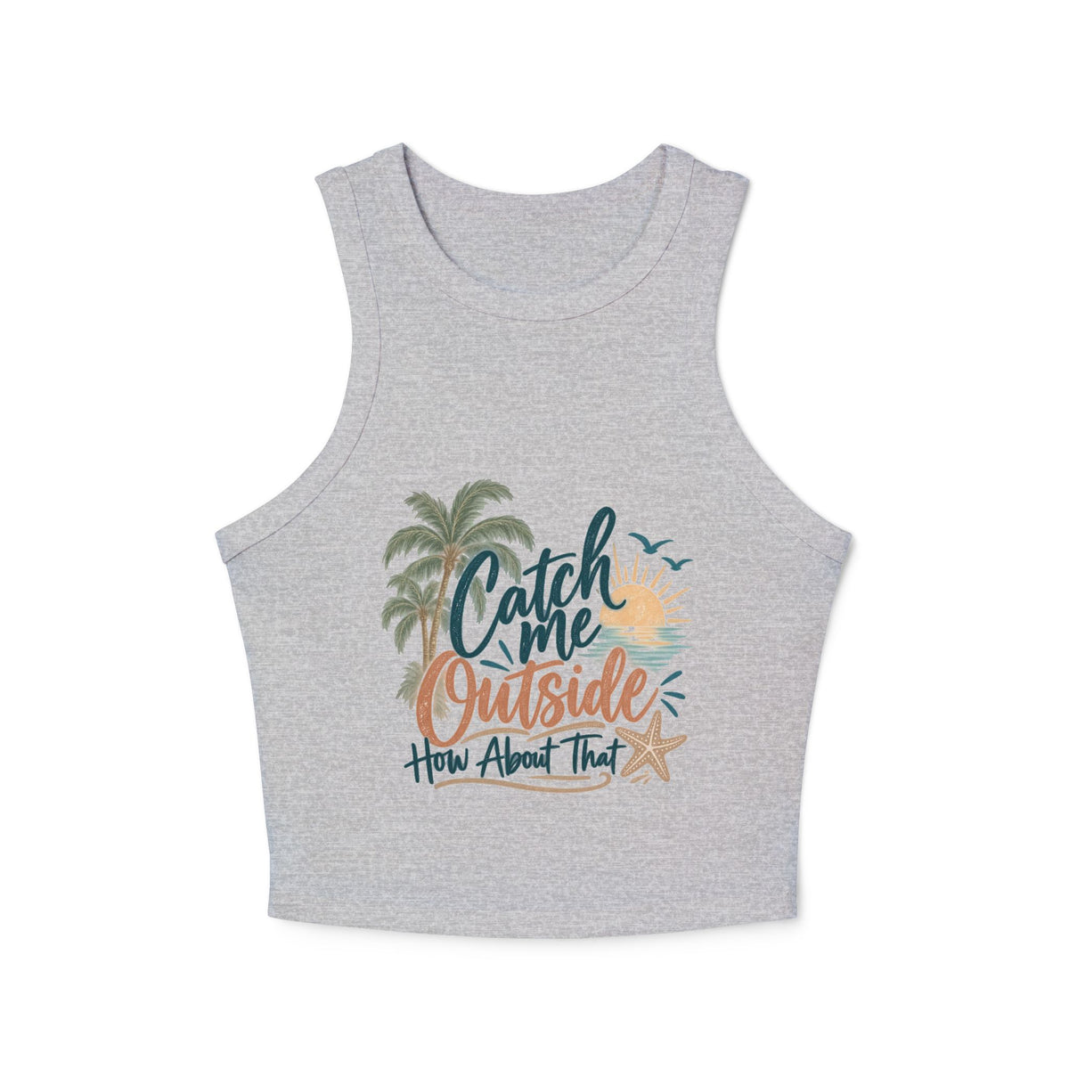 Racer Tank Top — "Catch Me Outside" Beach Palm Graphic Cropped Tank