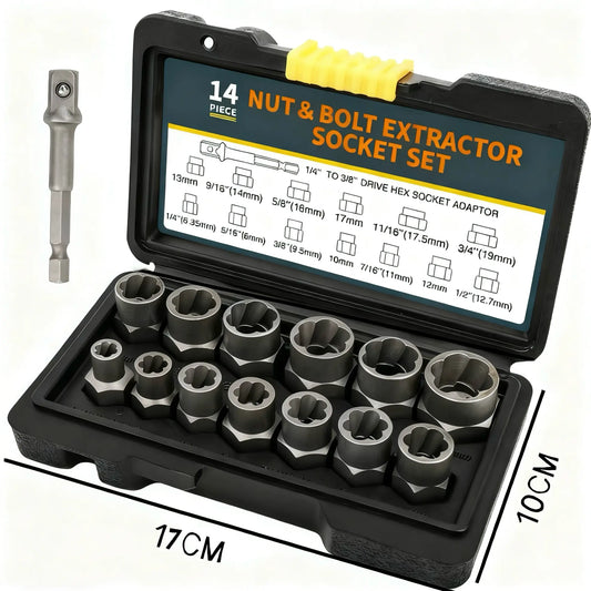 【Fathersdaygift】 Bolt Extractor Tool Set, 13+1 Counts Impact & Nut Remover Stripped Lug Remover, Drive Rounded Bolt Remover for Removing Damaged, Frozen Universal Impact Impact Bolt
