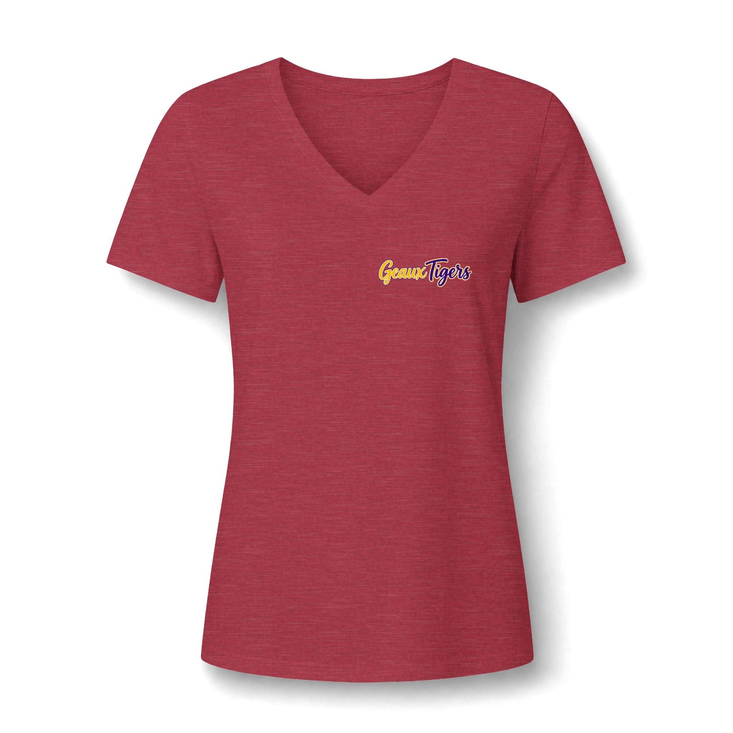 Women's V-Neck Team Tee — 'Geaux Tigers' Script Chest Logo