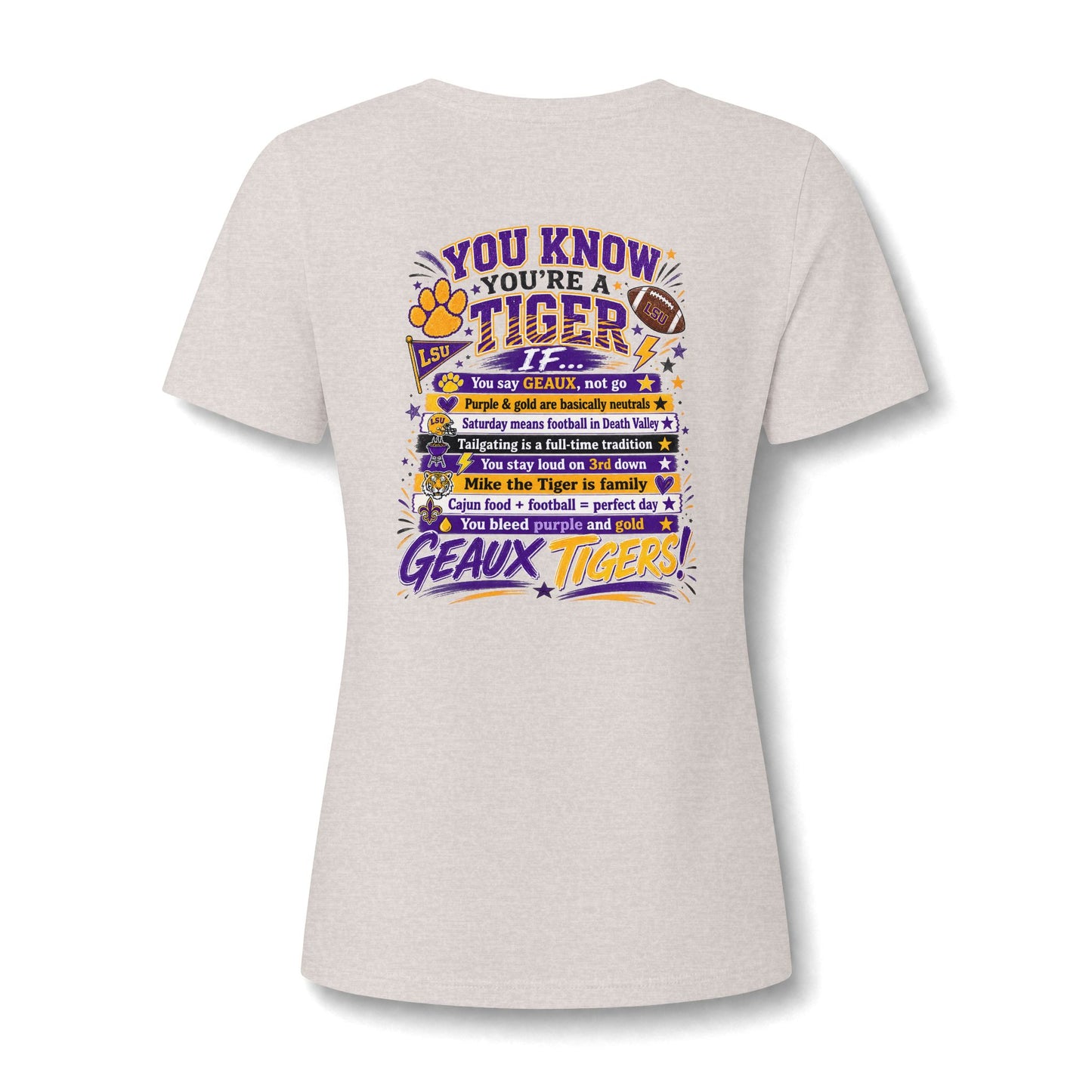 Women's V-Neck Team Tee — 'Geaux Tigers' Script Chest Logo