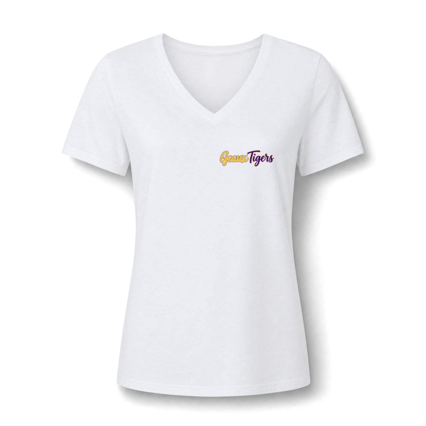 Women's V-Neck Team Tee — 'Geaux Tigers' Script Chest Logo