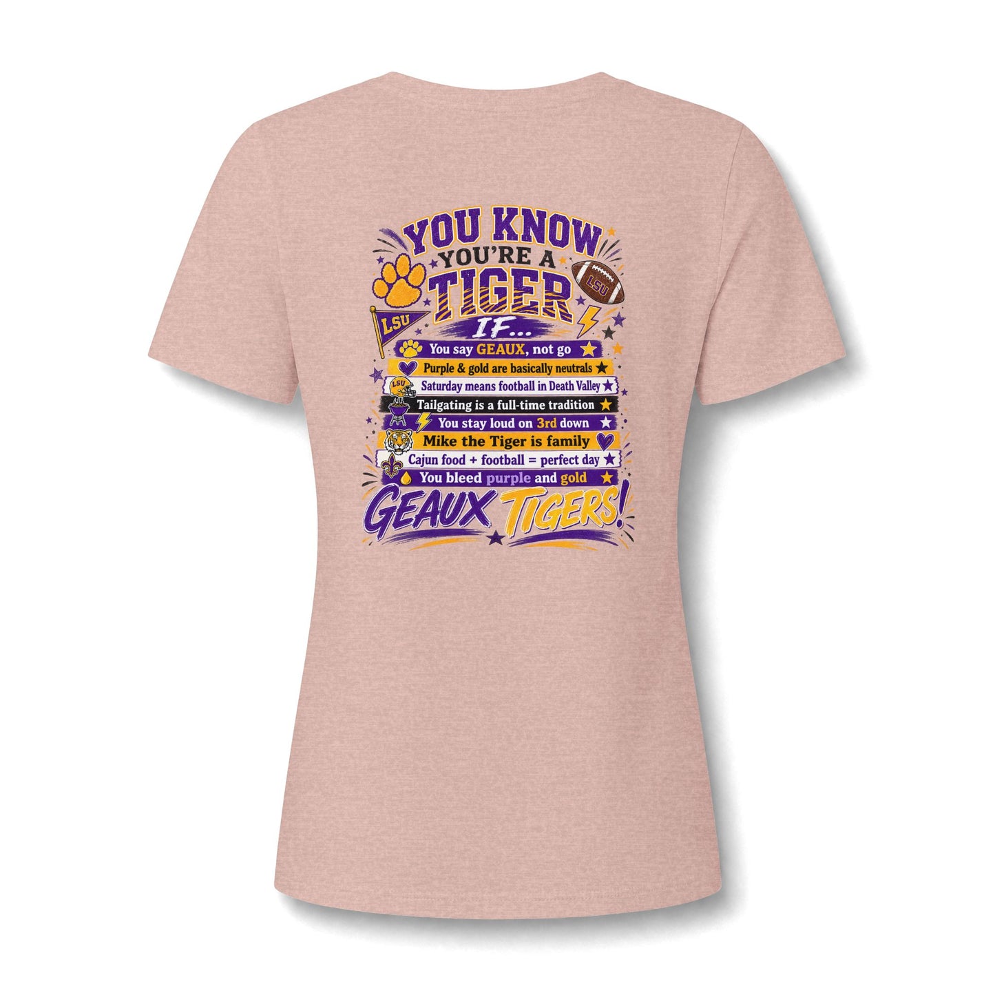 Women's V-Neck Team Tee — 'Geaux Tigers' Script Chest Logo