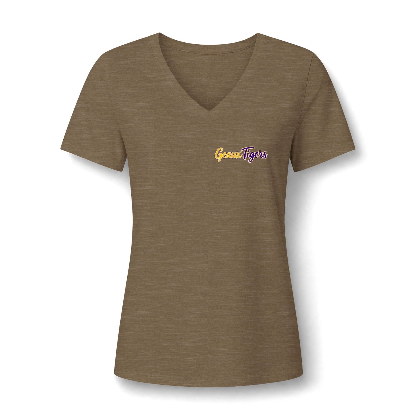 Women's V-Neck Team Tee — 'Geaux Tigers' Script Chest Logo