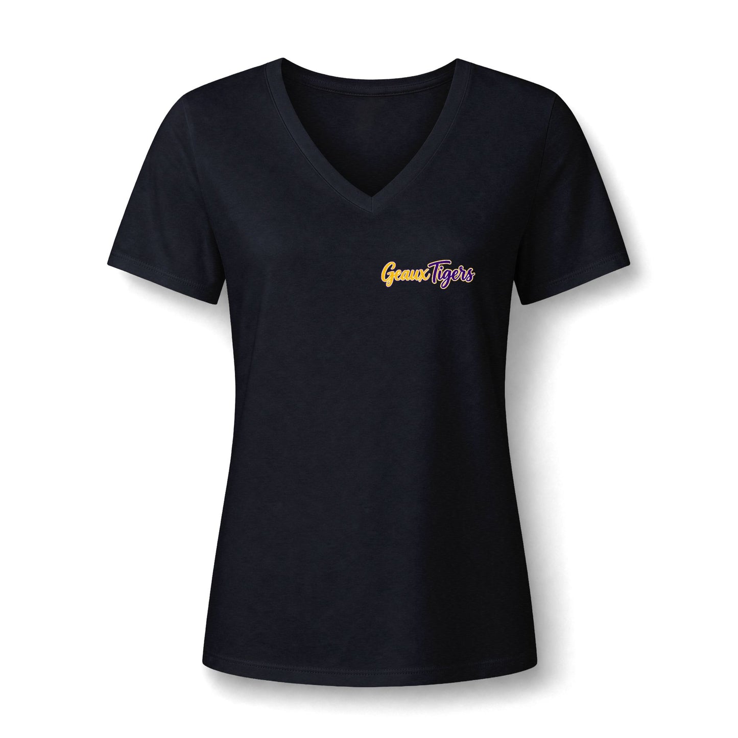 Women's V-Neck Team Tee — 'Geaux Tigers' Script Chest Logo