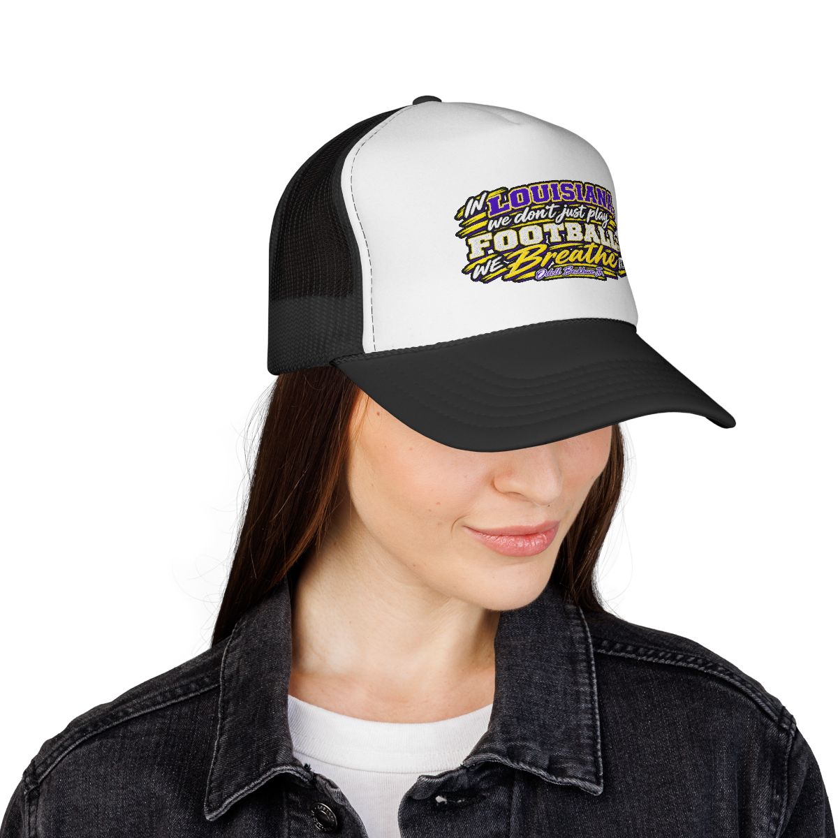 Louisiana Football Trucker Hat – "In Louisiana We Don’t Just Play Football, We Breathe It" Mesh Cap