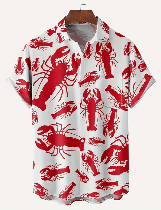 Cartoon Lobster Hawaiian Shirt Men Women Clothing Seafood Shirt Summer Holiday Shirt Short Sleeve Button down Crawfish Shirts