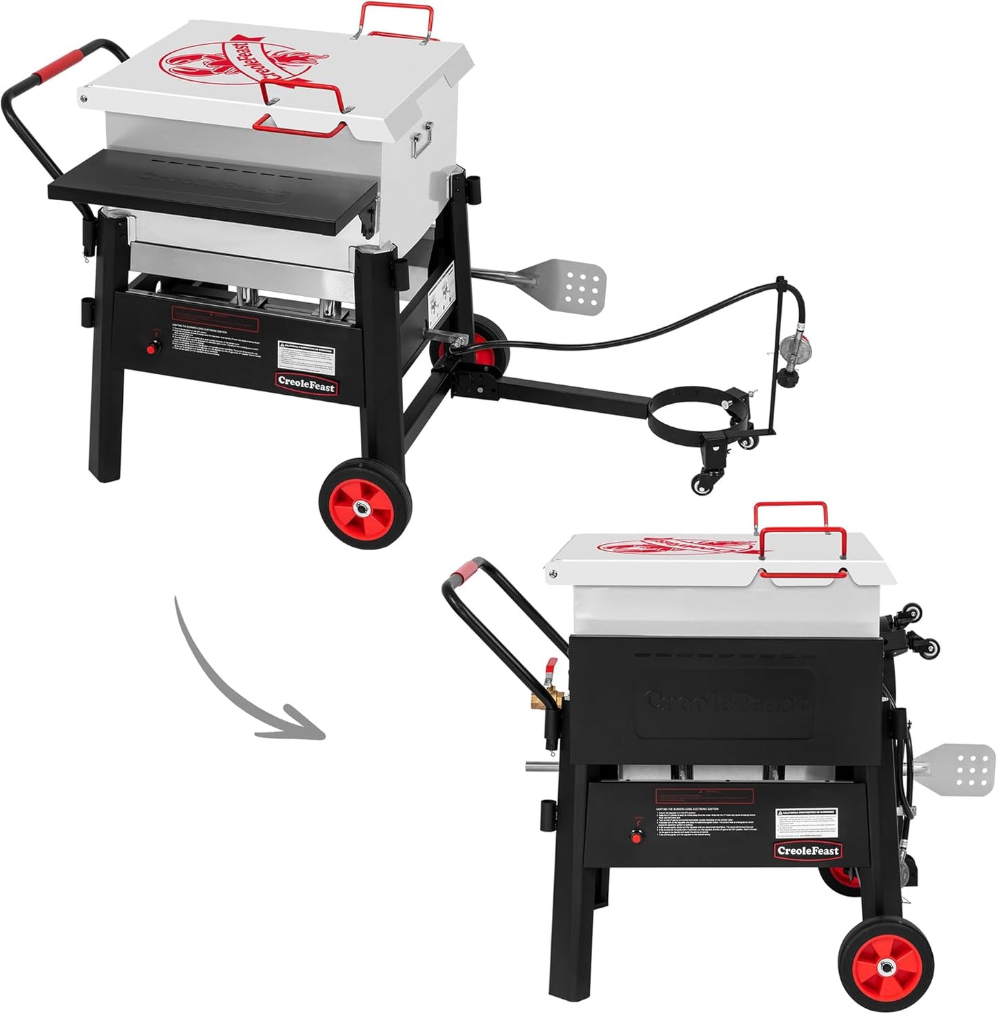 CFB1001A 90 QT Crawfish Boiler, Outdoor Single Sack Propane Gas Cooker with Folding Cylinder Mounting Bracket and Stirring Paddle for Seafood & Crawfish Season, Black