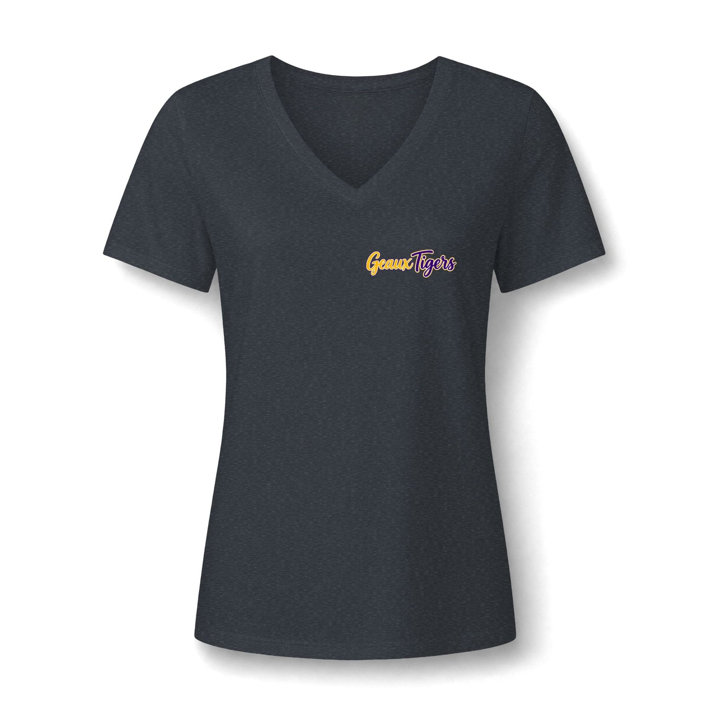 Women's V-Neck Team Tee — 'Geaux Tigers' Script Chest Logo