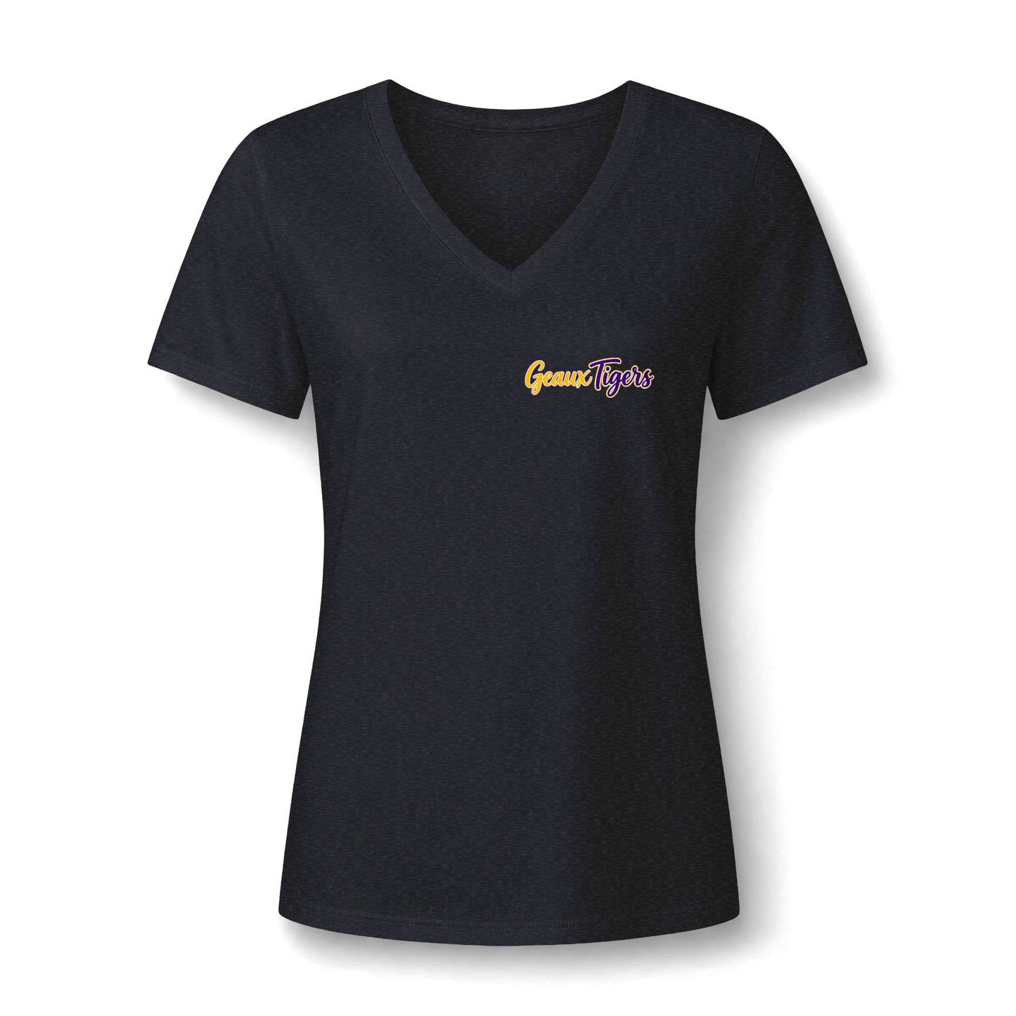 Women's V-Neck Team Tee — 'Geaux Tigers' Script Chest Logo