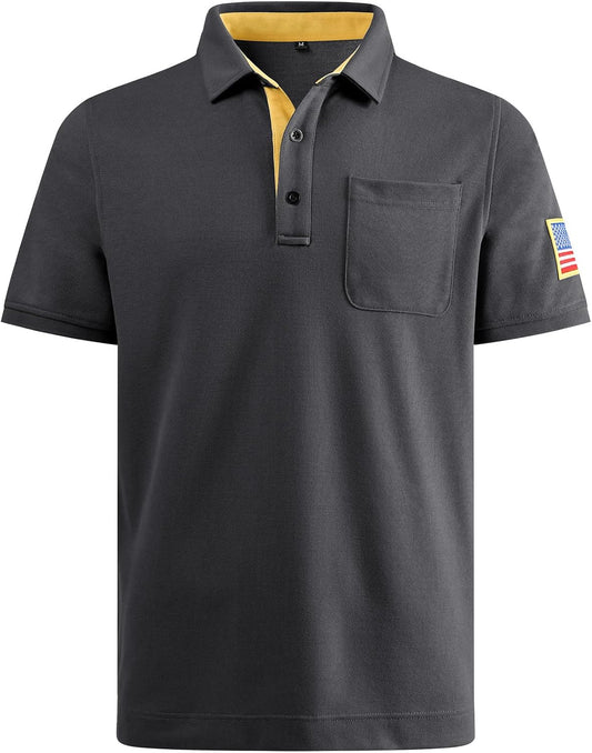 Men'S Tactical Polo Shirts Performance Dry Fit Short Sleeve Moisture Wicking Pique American Flag T-Shirts