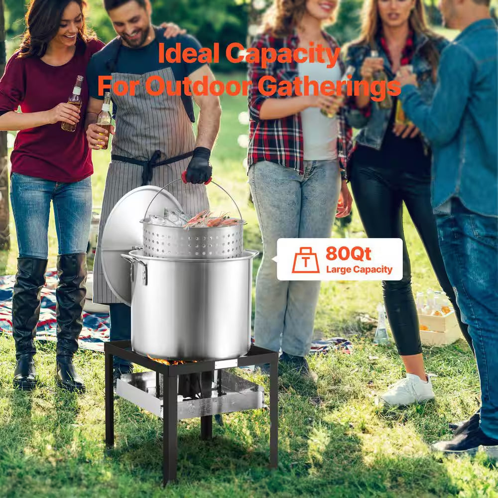 80 Qt. Seafood Boiling Kit with Strainer, Outdoor Seafood Boil Pot and Fryer, Cooking Set for Crab Crawfish Boiling