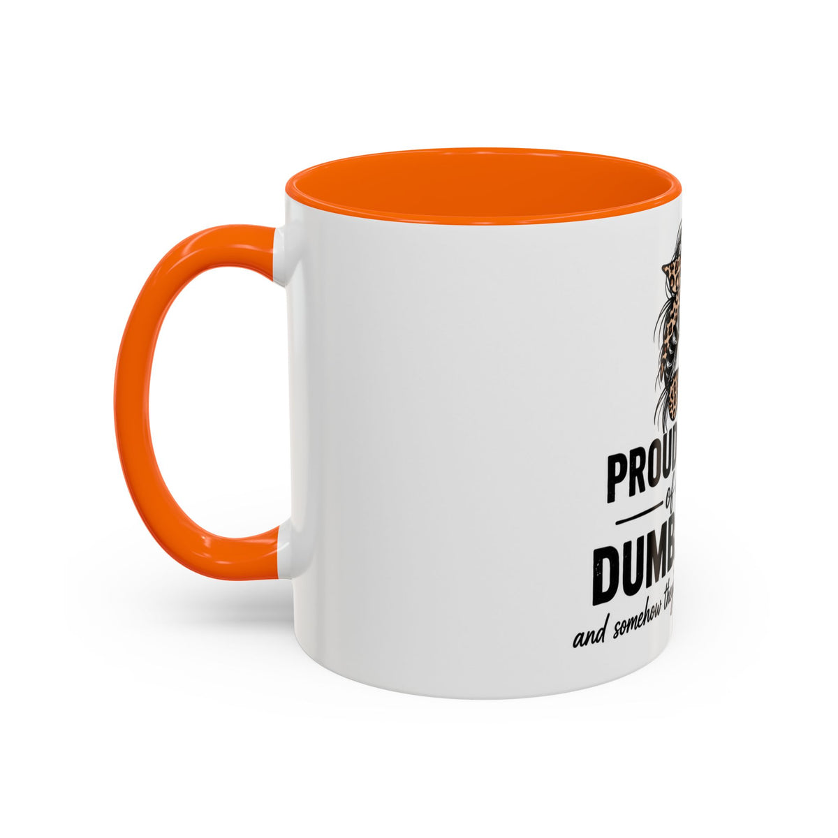 Coffee Mug - "Proud Mother of a Few Dumbass Kids" Leopard Messy Bun Accent Mug (11/15oz)