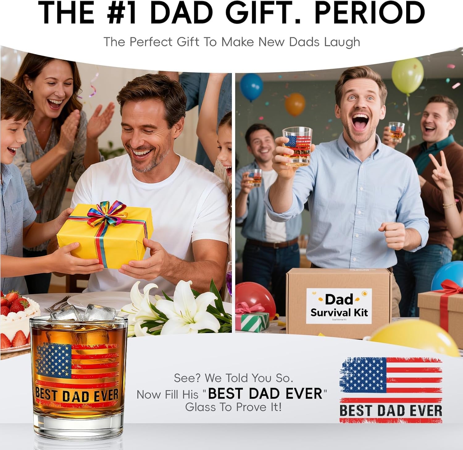 New Dad Gifts - Daddy‘S Sippy Cup Whiskey Glass Gift Set with Ice Ball Mold, 10Oz “Best Dad Ever” Patriotic Glass, Funny Unique Present for Father‘S Day, Birthday & Christmas