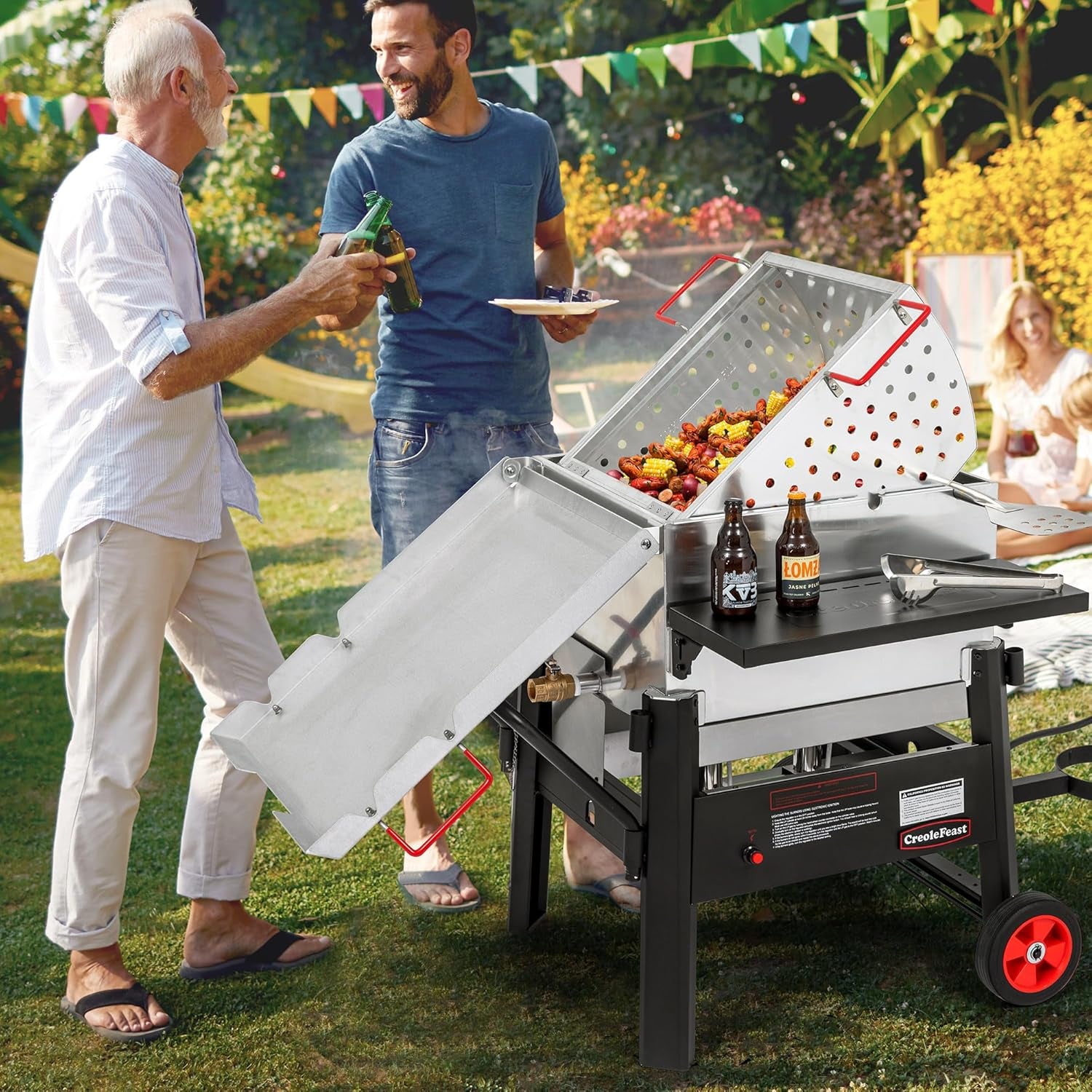 CFB1001A 90 QT Crawfish Boiler, Outdoor Single Sack Propane Gas Cooker with Folding Cylinder Mounting Bracket and Stirring Paddle for Seafood & Crawfish Season, Black