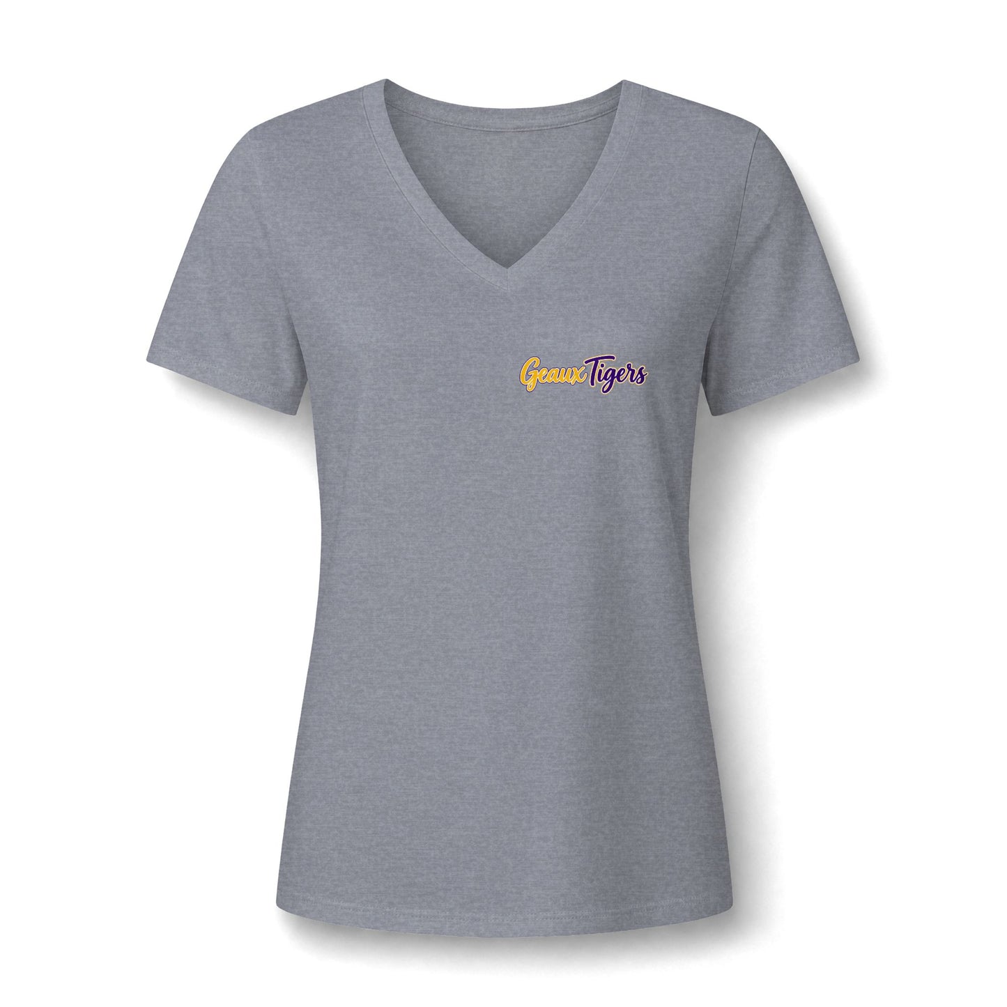 Women's V-Neck Team Tee — 'Geaux Tigers' Script Chest Logo