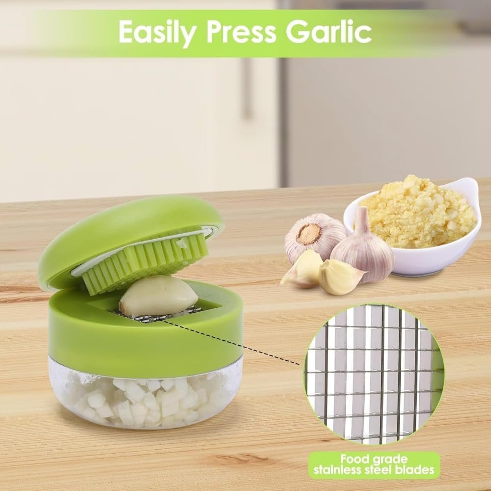 1Pcs Multifunctional Manual Garlic Press, ABS and Stainless Steel Garlic Slicer Handheld Ginger Grater, with Storage Box