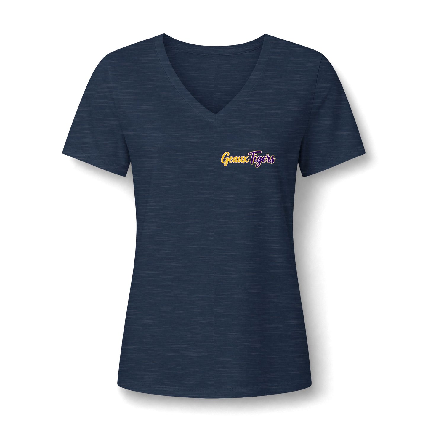Women's V-Neck Team Tee — 'Geaux Tigers' Script Chest Logo