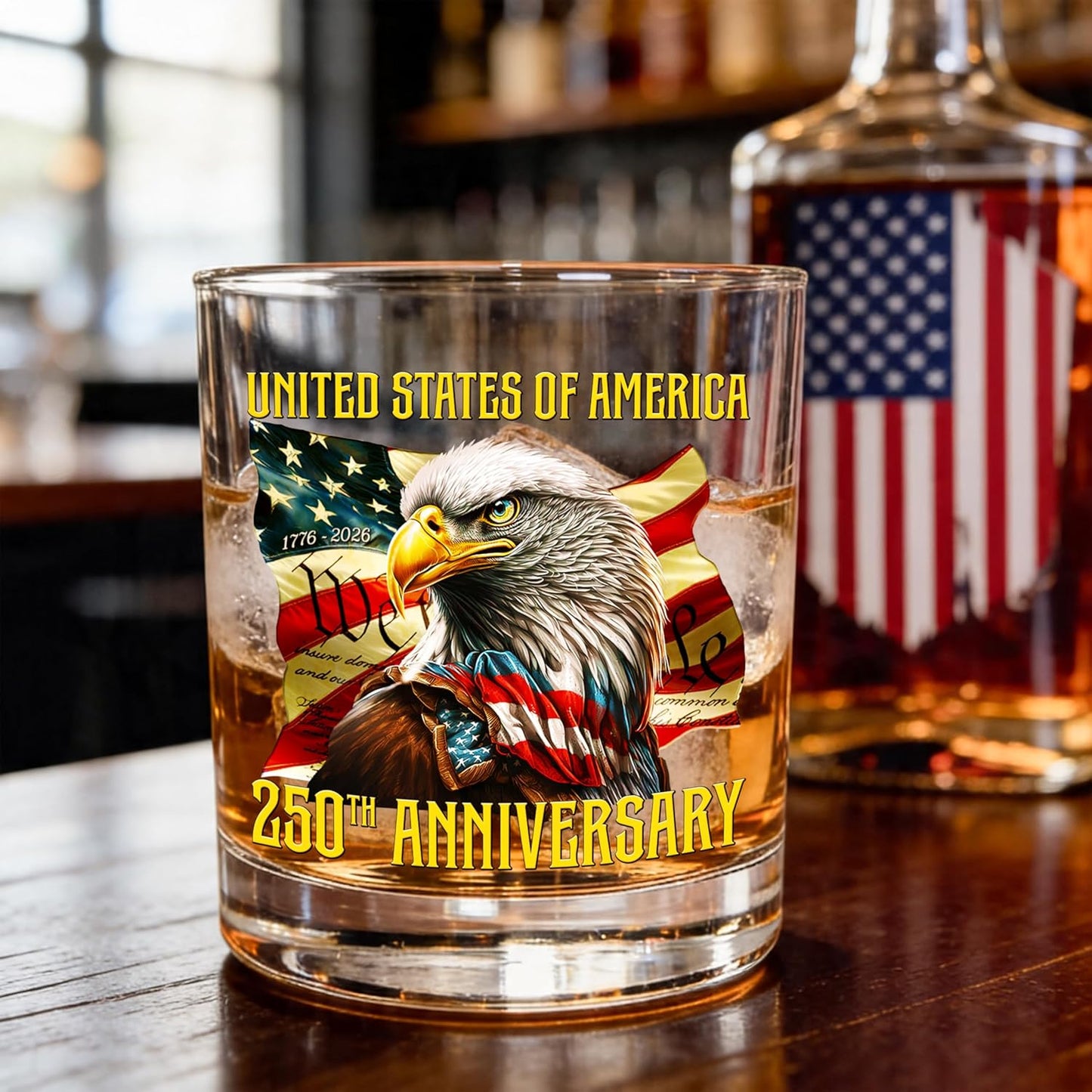 American Eagle Whiskey Glasses - Old Fashioned Bourbon Glass 10Oz Glass - USA Eagles Flag Design 4Th of July Veteran Gifts for Men Dad Veteran Independence Day