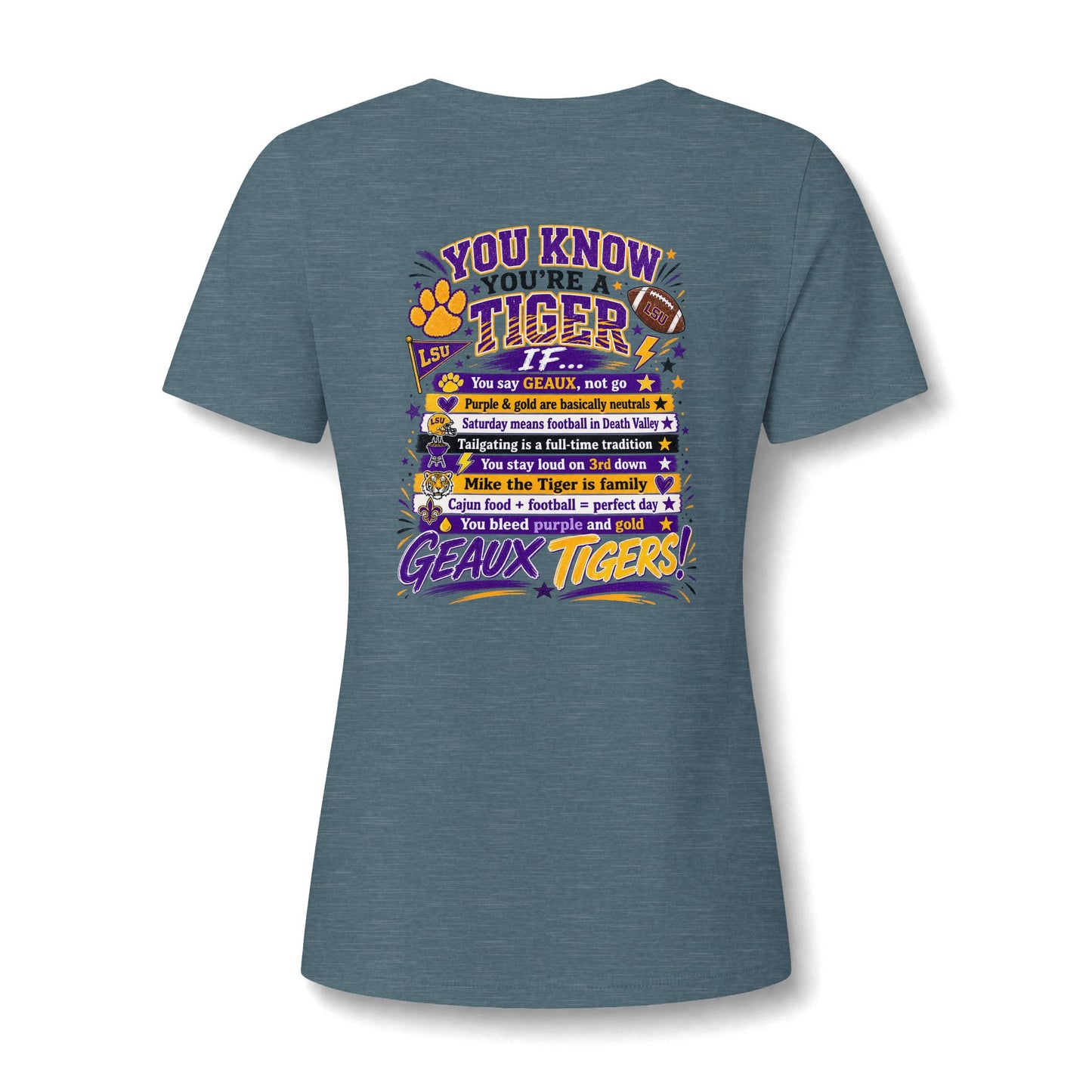 Women's V-Neck Team Tee — 'Geaux Tigers' Script Chest Logo