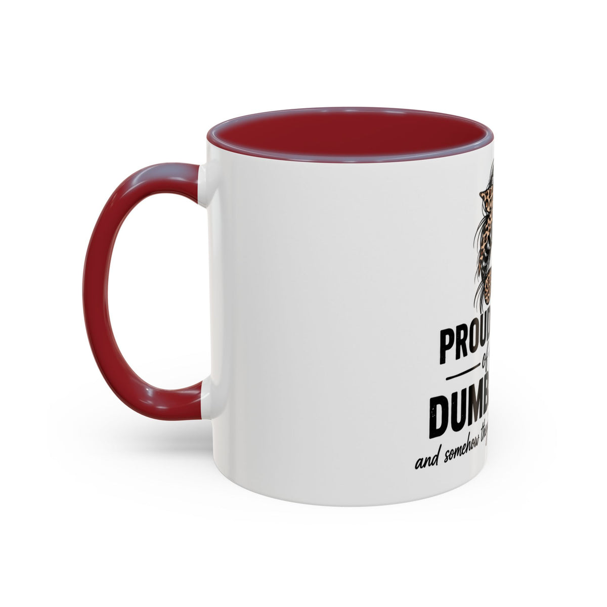 Coffee Mug - "Proud Mother of a Few Dumbass Kids" Leopard Messy Bun Accent Mug (11/15oz)