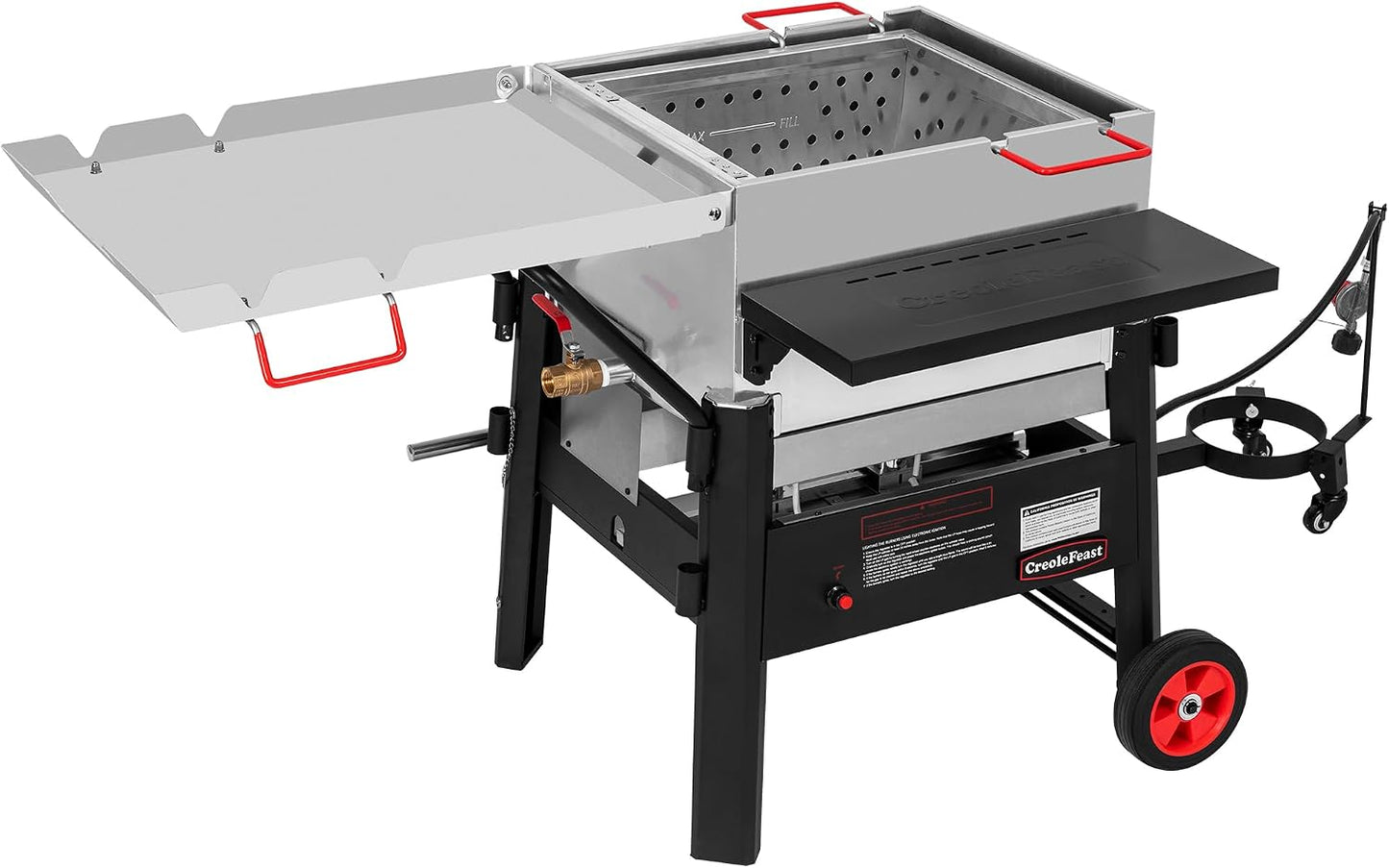 CFB1001A 90 QT Crawfish Boiler, Outdoor Single Sack Propane Gas Cooker with Folding Cylinder Mounting Bracket and Stirring Paddle for Seafood & Crawfish Season, Black