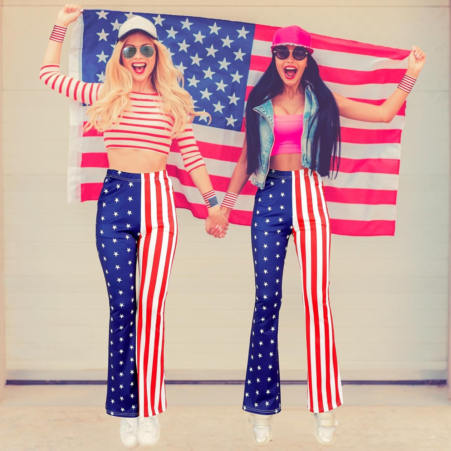 American Flag Outfits for Women Patriotic Fanny Pack Legging Headband Glasses Wristband Party Accessories