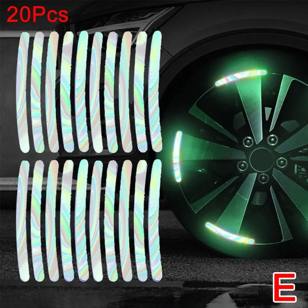 20Pcs Motorcycle Tire Rim Reflective Sticker Night Safety Warning Stickers Hub Reflector Auto Decals Motorcycle Wheel Strip Tool