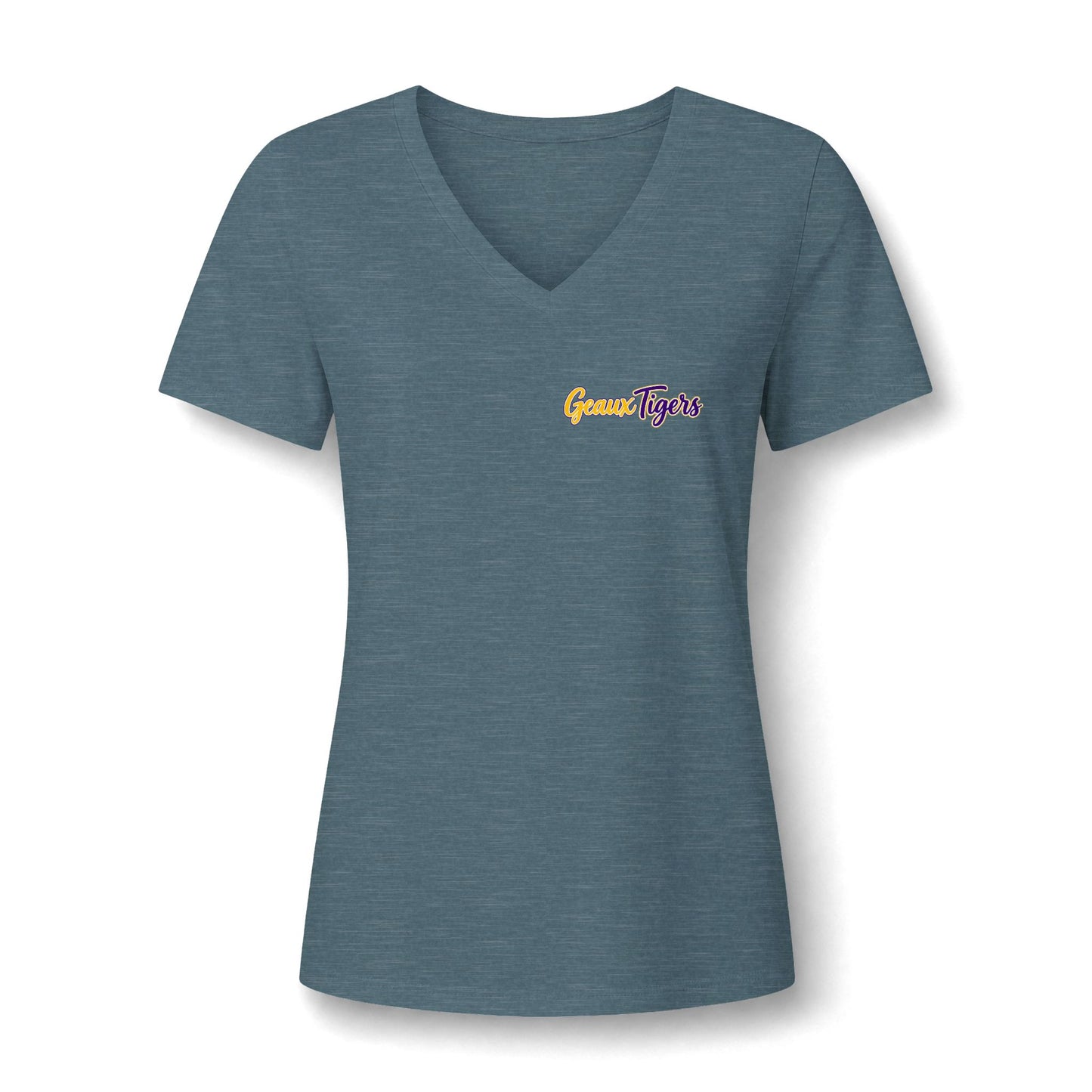 Women's V-Neck Team Tee — 'Geaux Tigers' Script Chest Logo