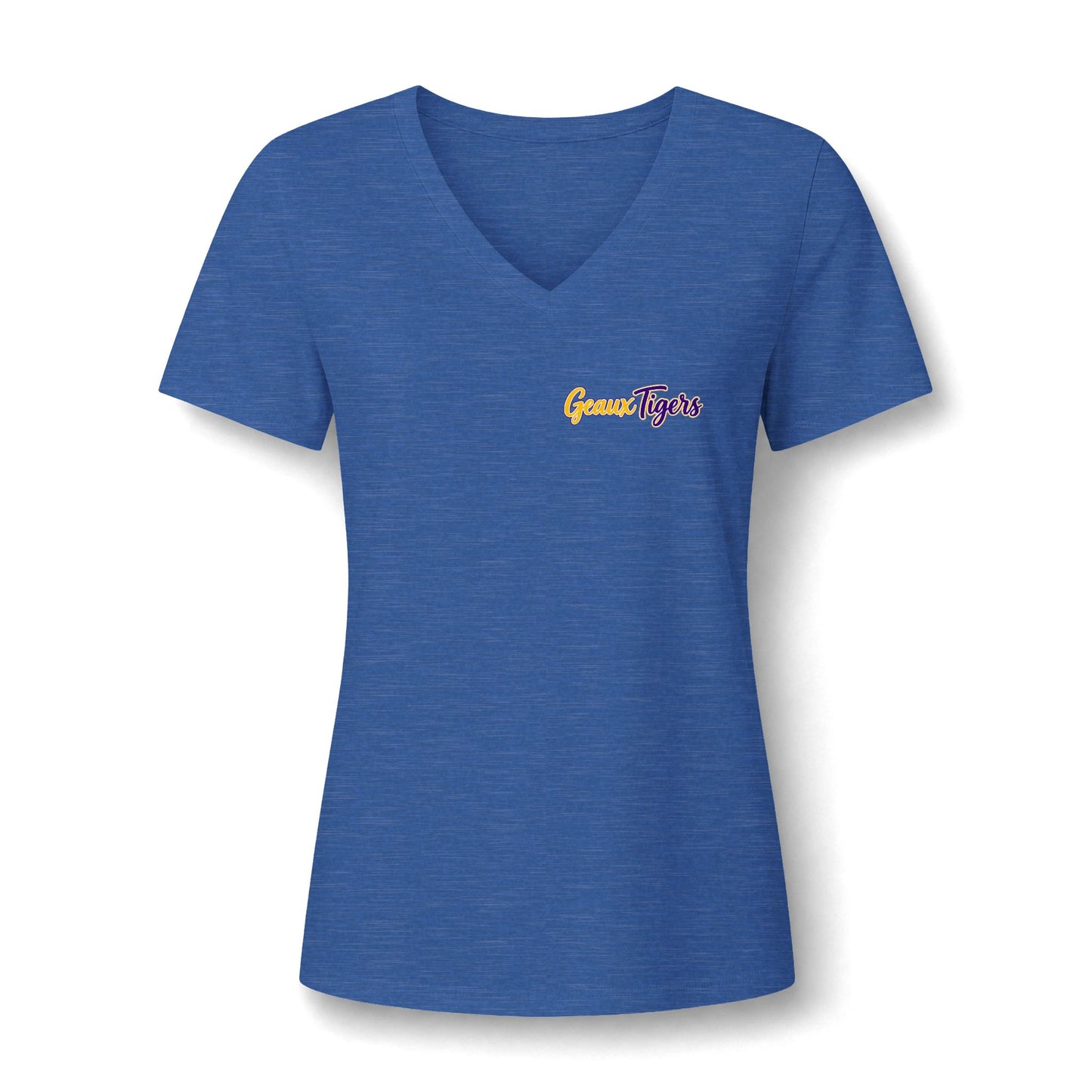Women's V-Neck Team Tee — 'Geaux Tigers' Script Chest Logo