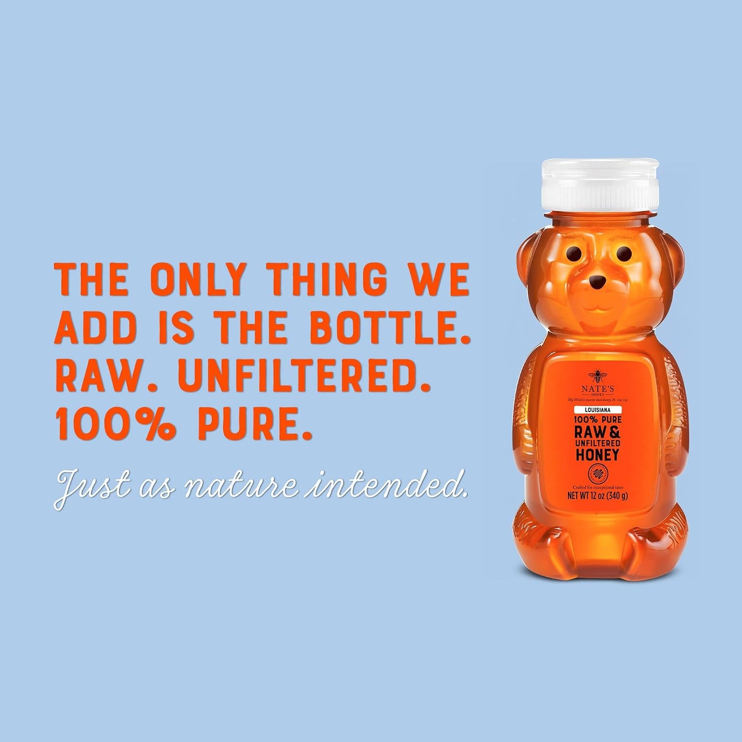 Nate'S Louisiana 100% Pure, Raw & Unfiltered Honey - 12 Oz. Honey Bear Bottle - All-Natural Sweetener