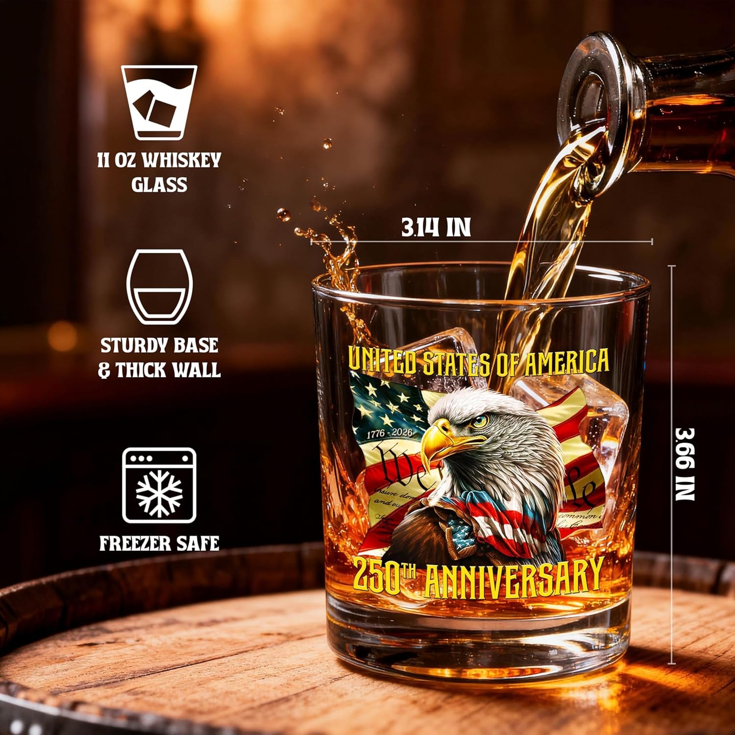 American Eagle Whiskey Glasses - Old Fashioned Bourbon Glass 10Oz Glass - USA Eagles Flag Design 4Th of July Veteran Gifts for Men Dad Veteran Independence Day