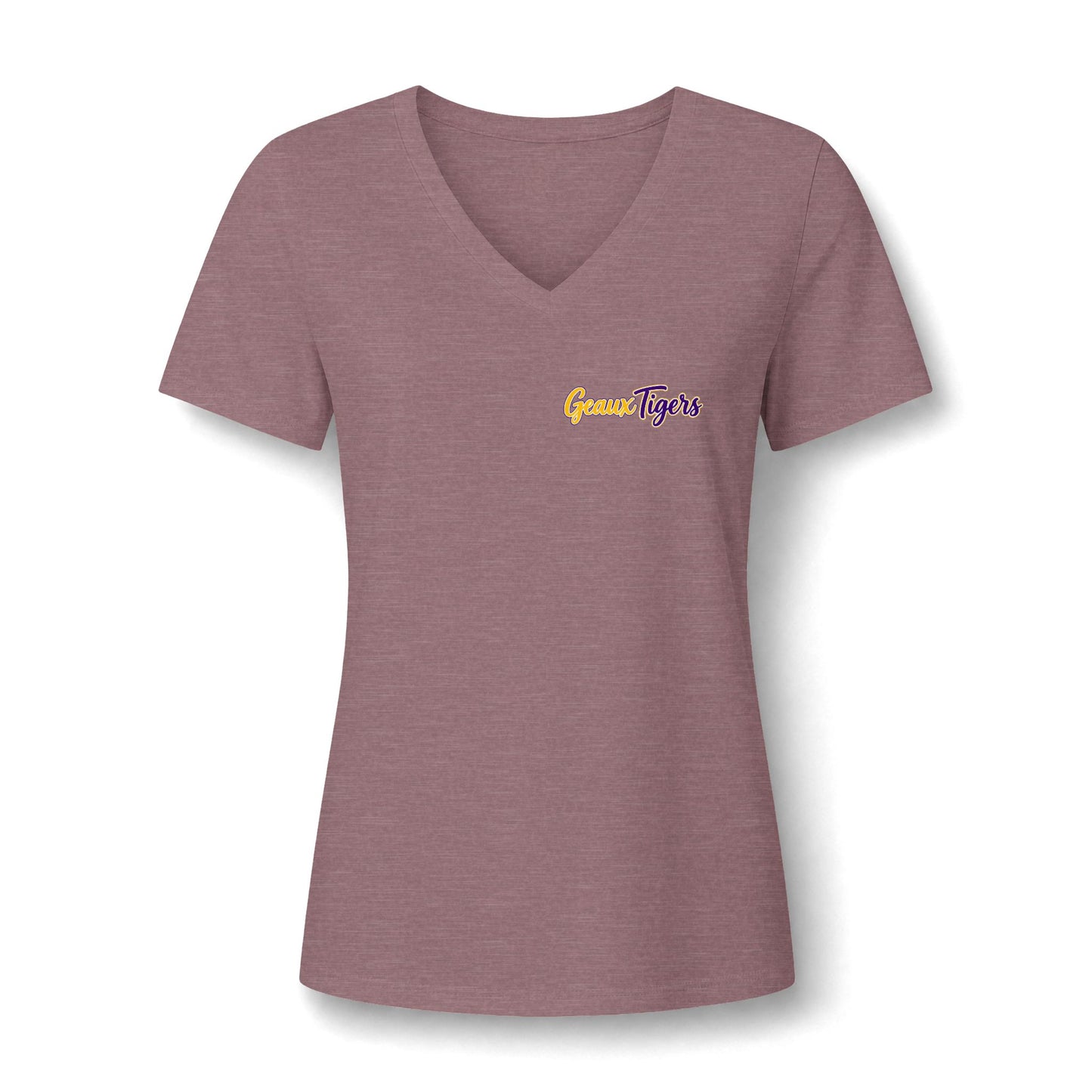Women's V-Neck Team Tee — 'Geaux Tigers' Script Chest Logo