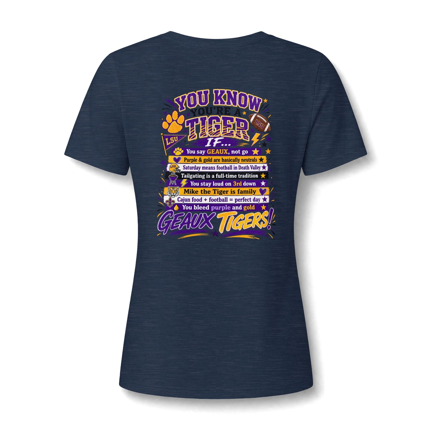 Women's V-Neck Team Tee — 'Geaux Tigers' Script Chest Logo
