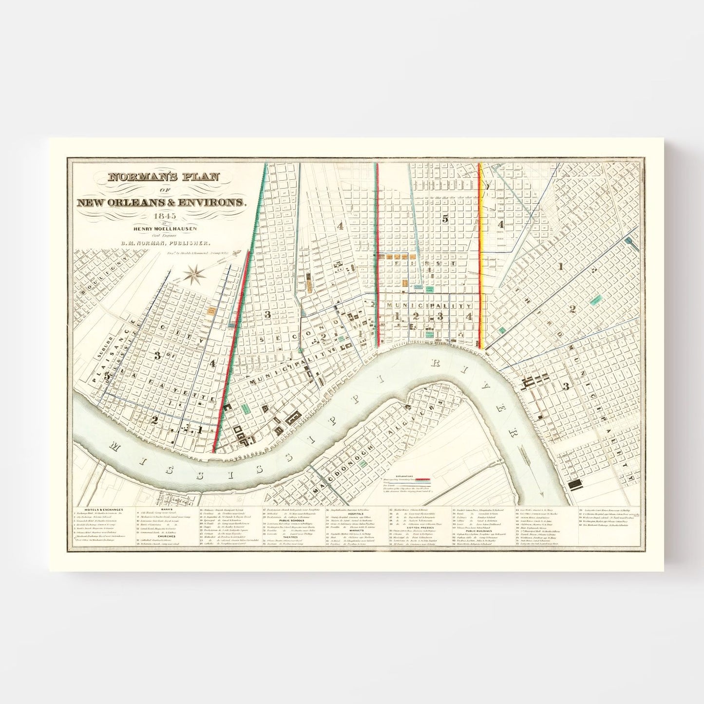 Vintage Map of New Orleans, Louisiana 1845
