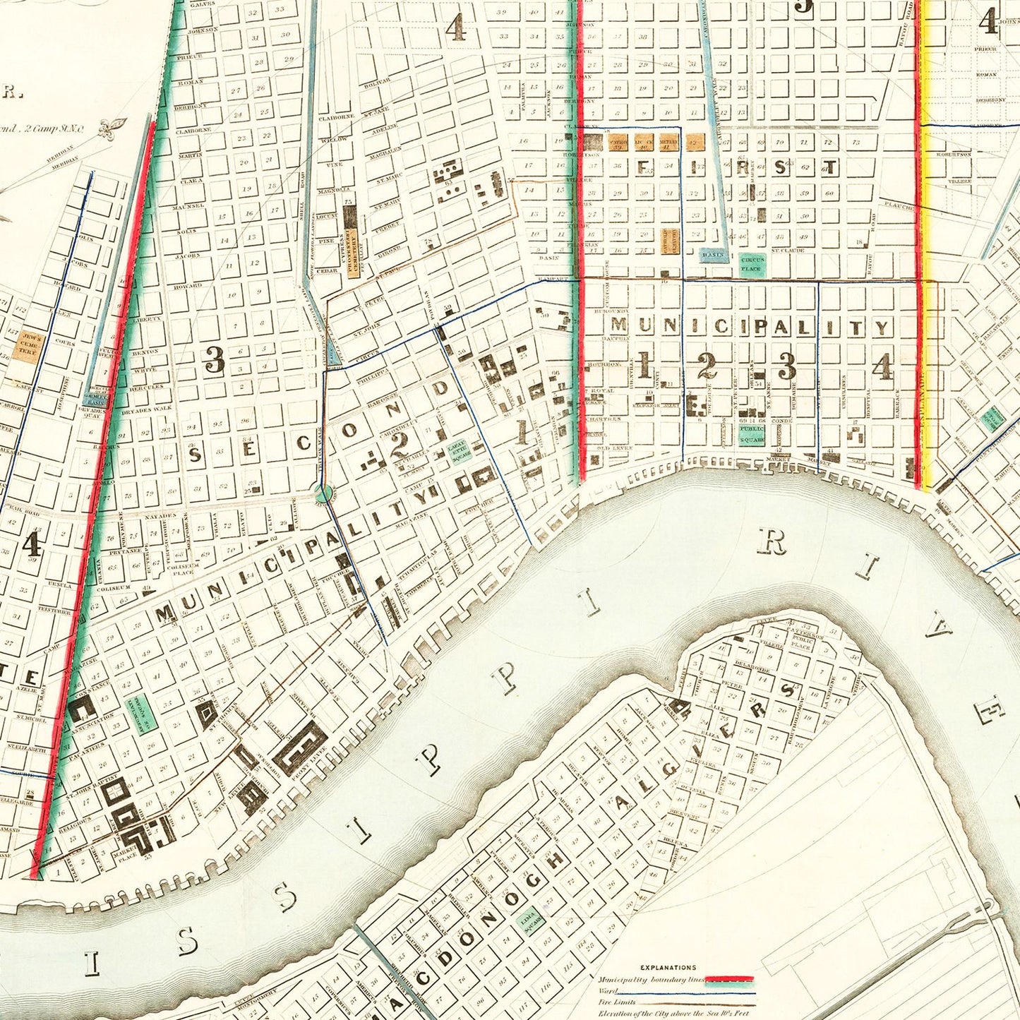 Vintage Map of New Orleans, Louisiana 1845