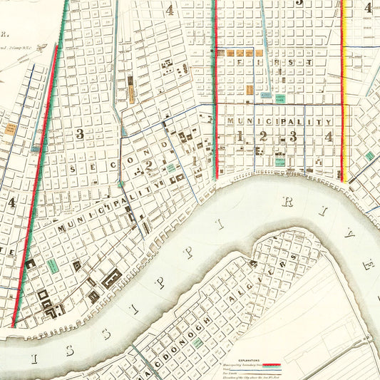 Vintage Map of New Orleans, Louisiana 1845