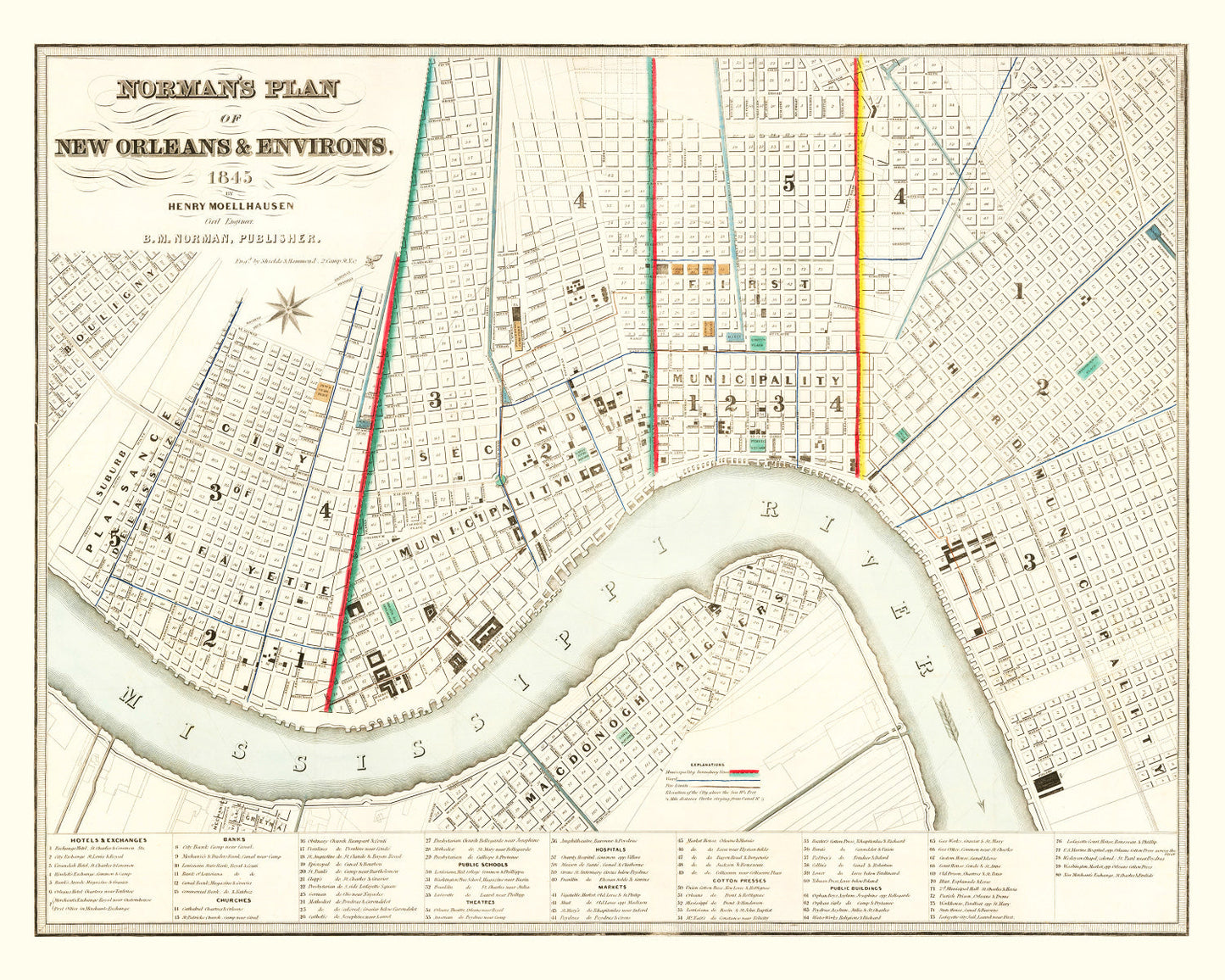 Vintage Map of New Orleans, Louisiana 1845