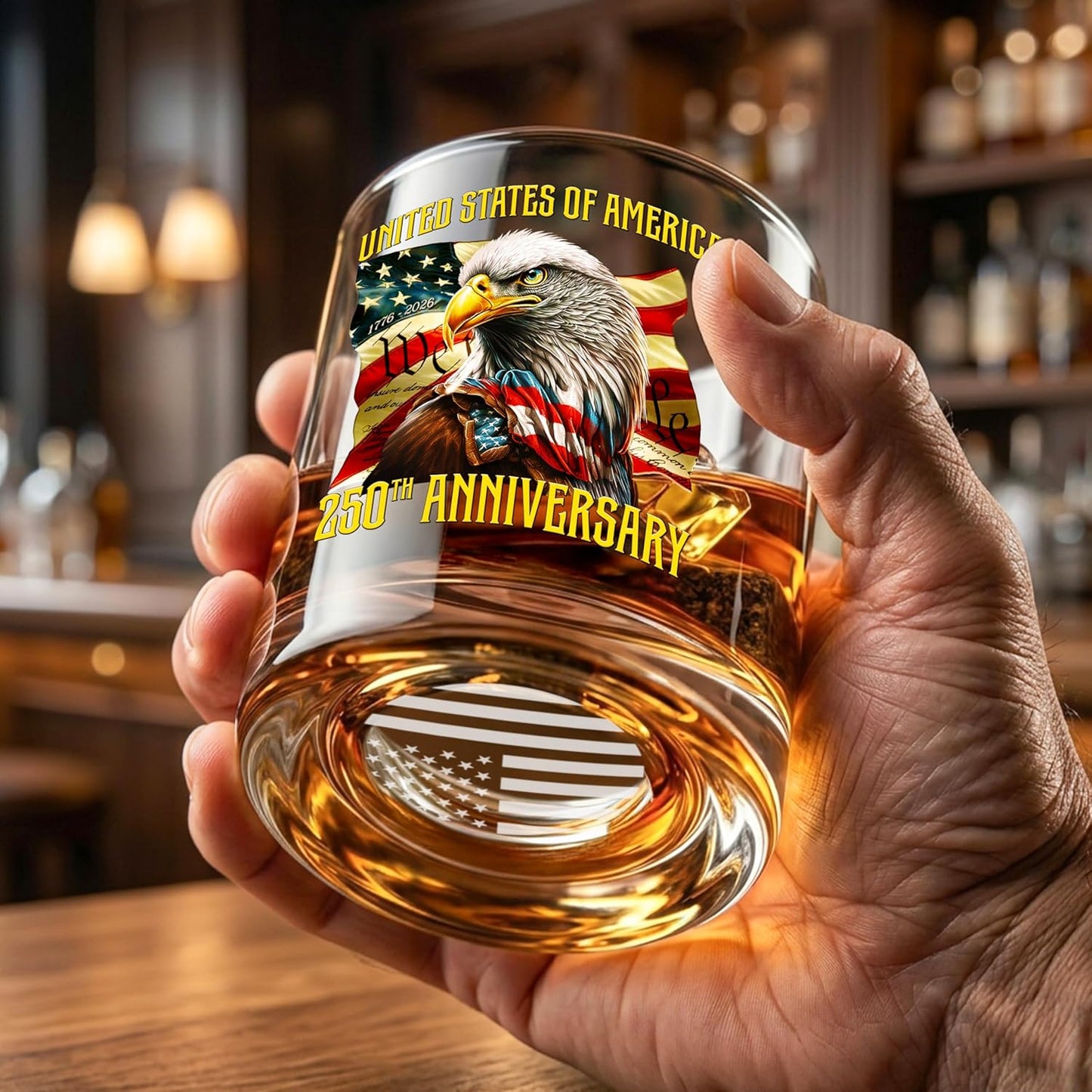 American Eagle Whiskey Glasses - Old Fashioned Bourbon Glass 10Oz Glass - USA Eagles Flag Design 4Th of July Veteran Gifts for Men Dad Veteran Independence Day