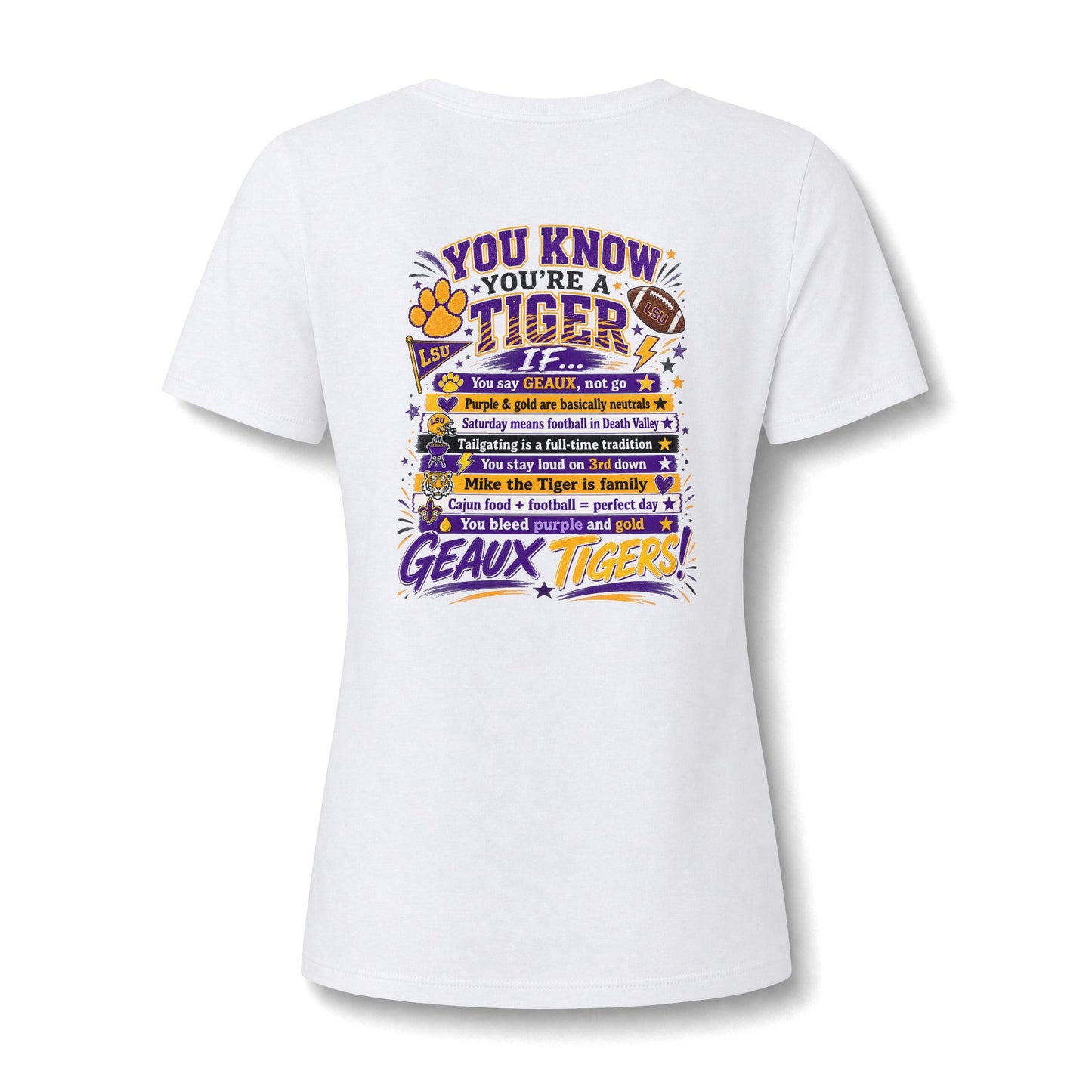 Women's V-Neck Team Tee — 'Geaux Tigers' Script Chest Logo
